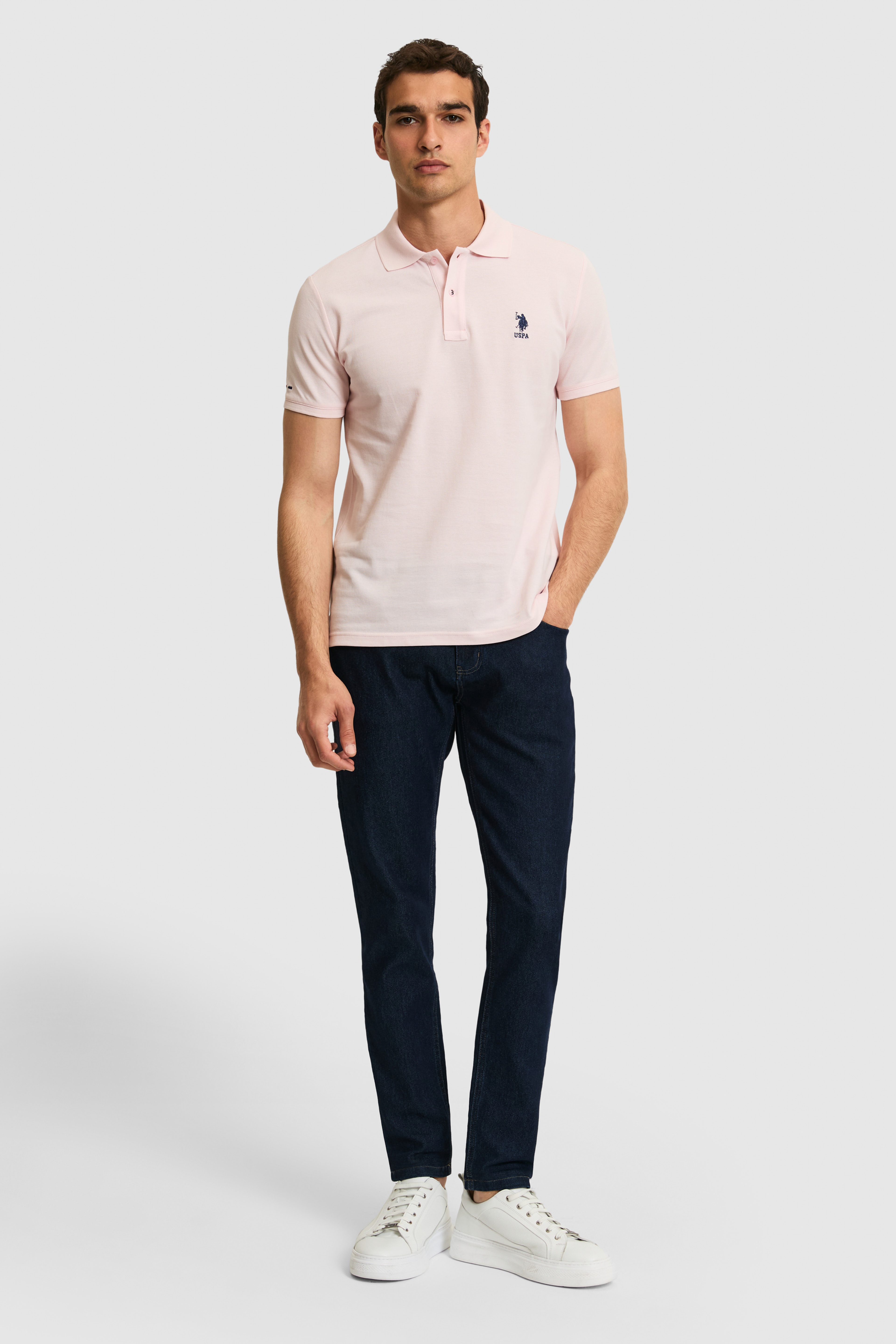 Erkek Slim Fit Polo Yaka Açık Pembe Basic Tişört - Image 4