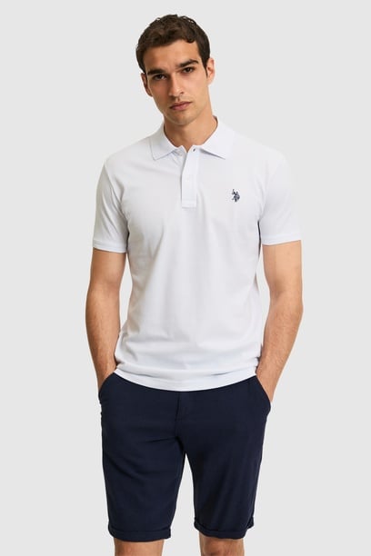 Erkek Slim Fit Polo Yaka Beyaz Basic Tişört