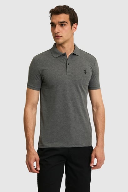 Erkek Slim Fit Polo Yaka Antrasit Melanj Basic Tişört