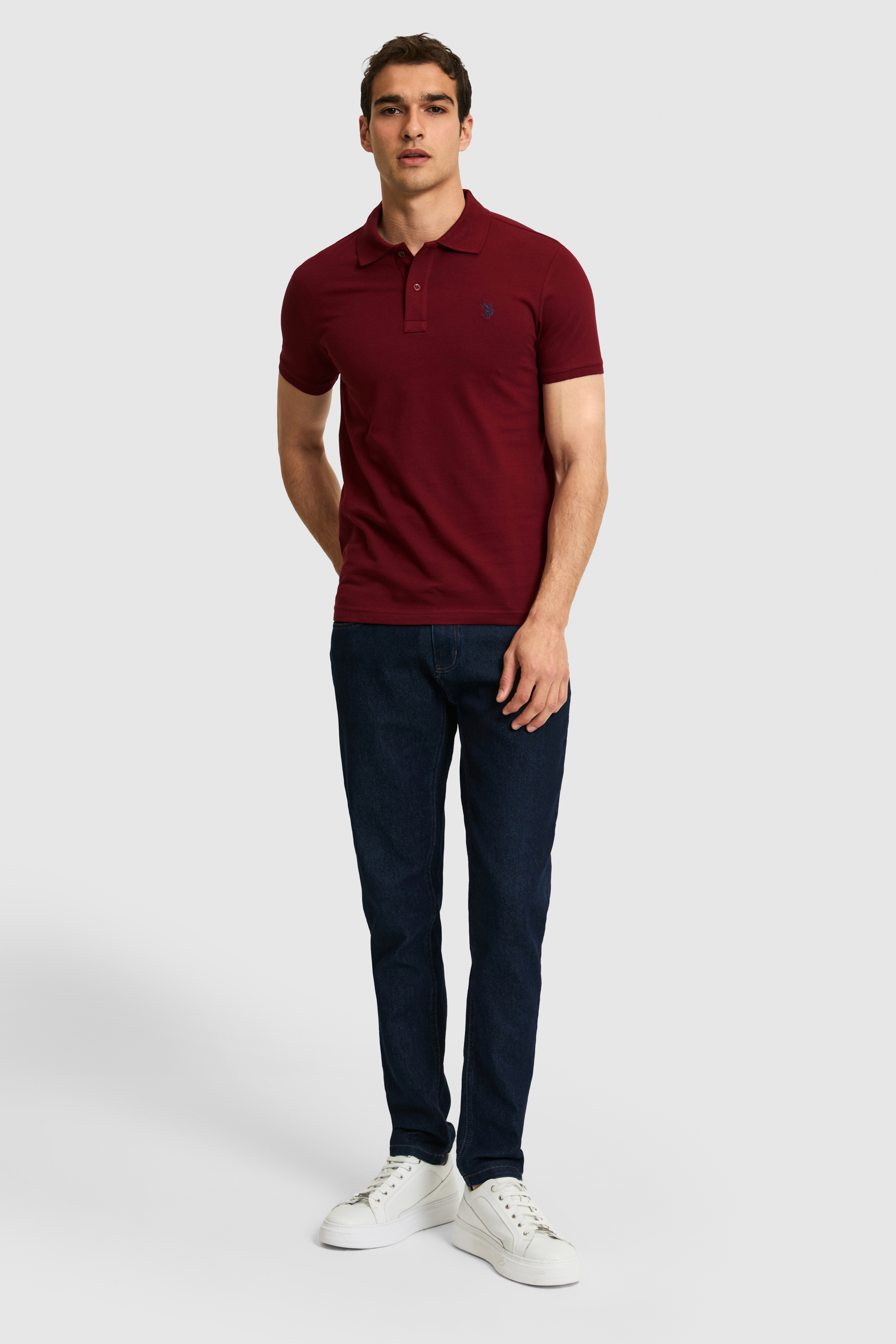 Erkek Slim Fit Polo Yaka Bordo Basic Tişört - Image 4