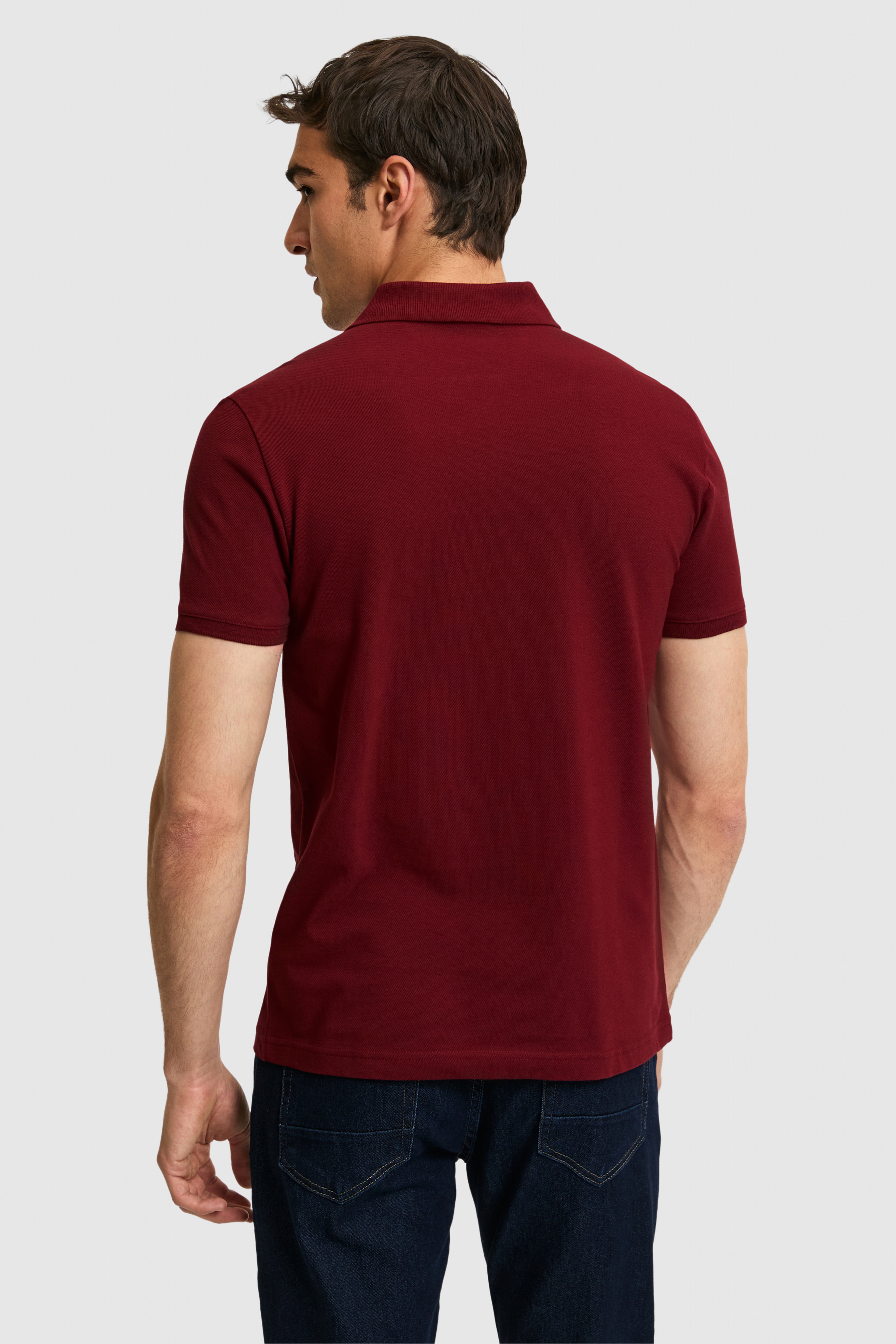 Erkek Slim Fit Polo Yaka Bordo Basic Tişört - Image 5