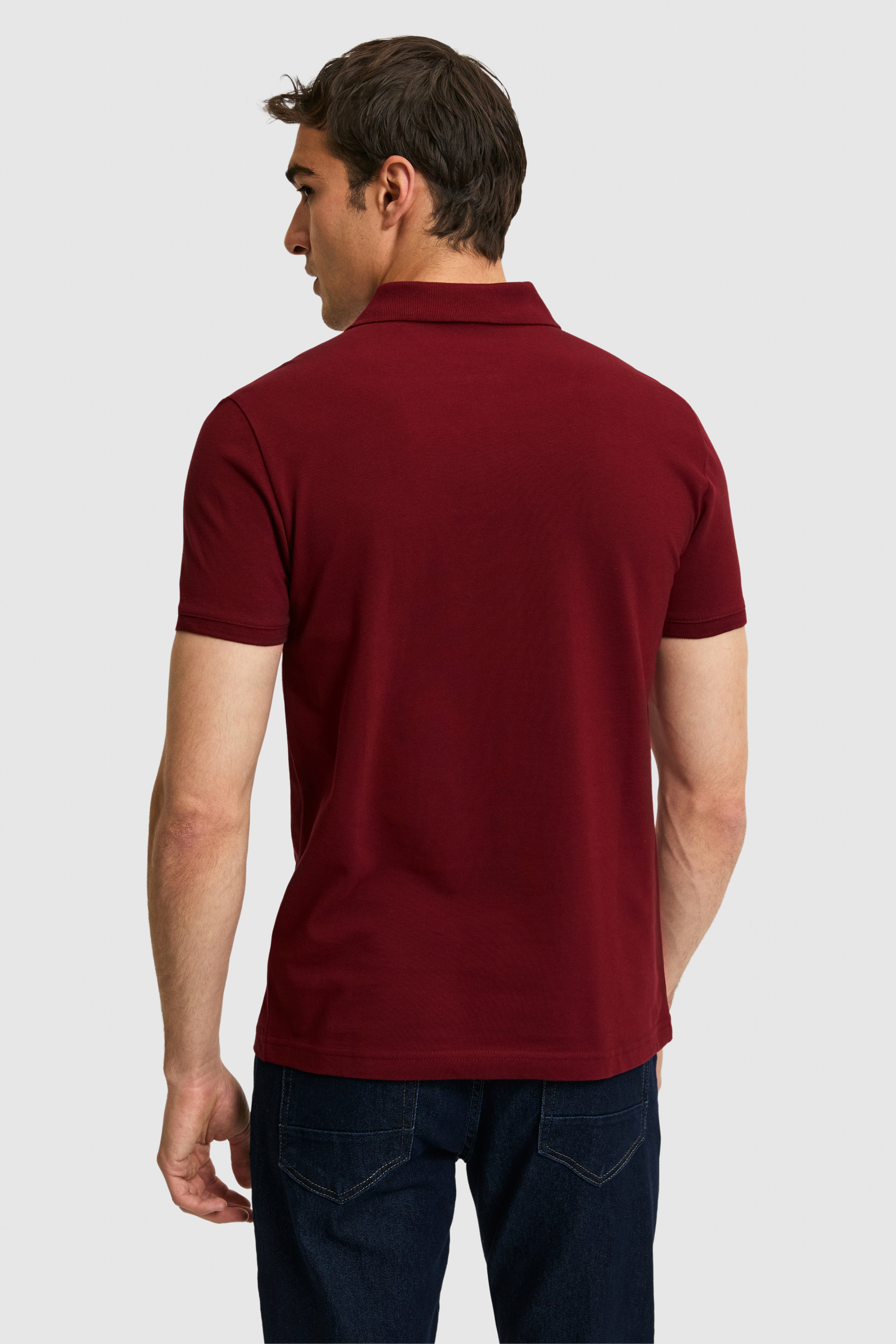 Erkek Slim Fit Polo Yaka Bordo Basic Tişört