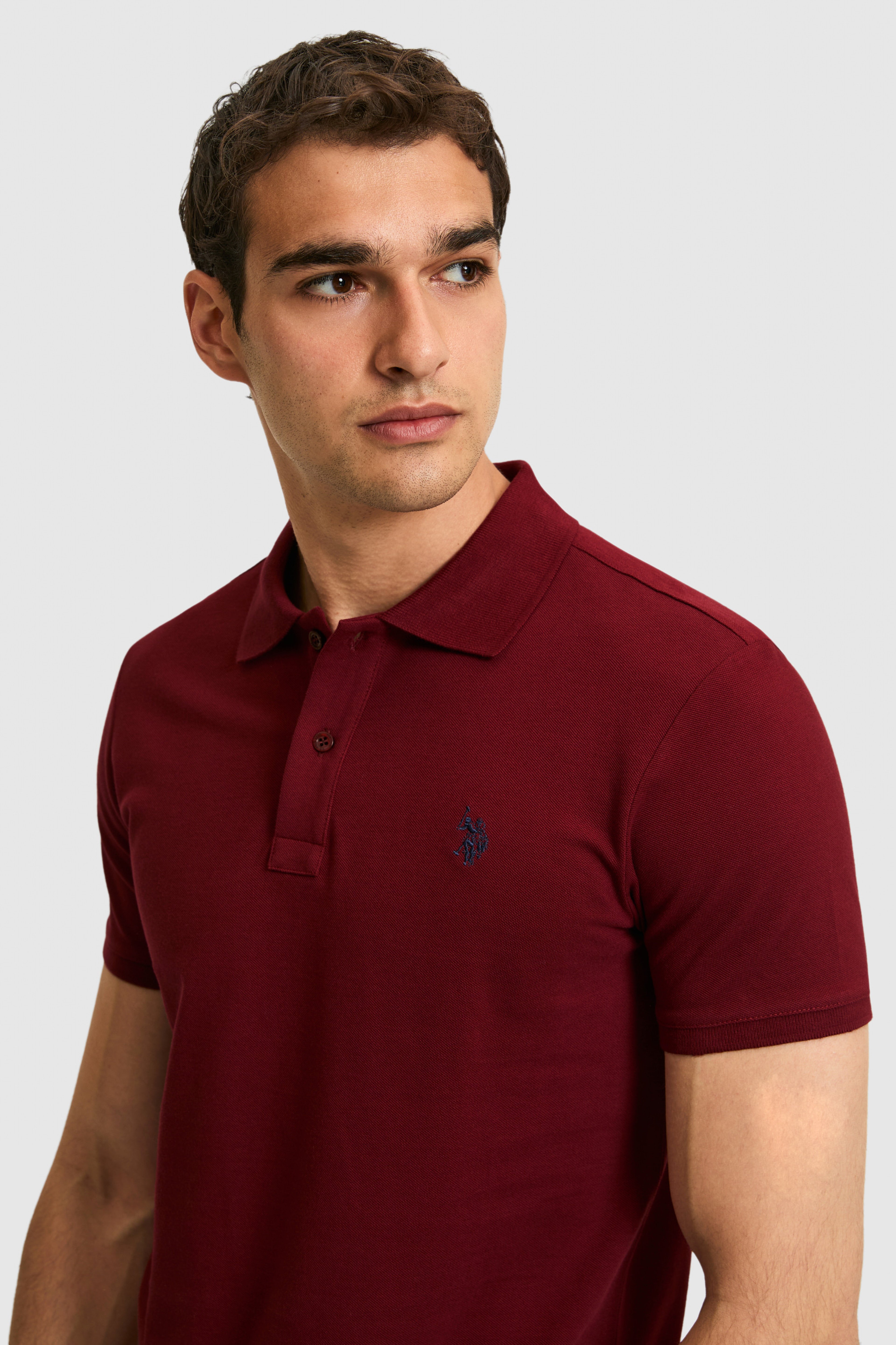 Erkek Slim Fit Polo Yaka Bordo Basic Tişört