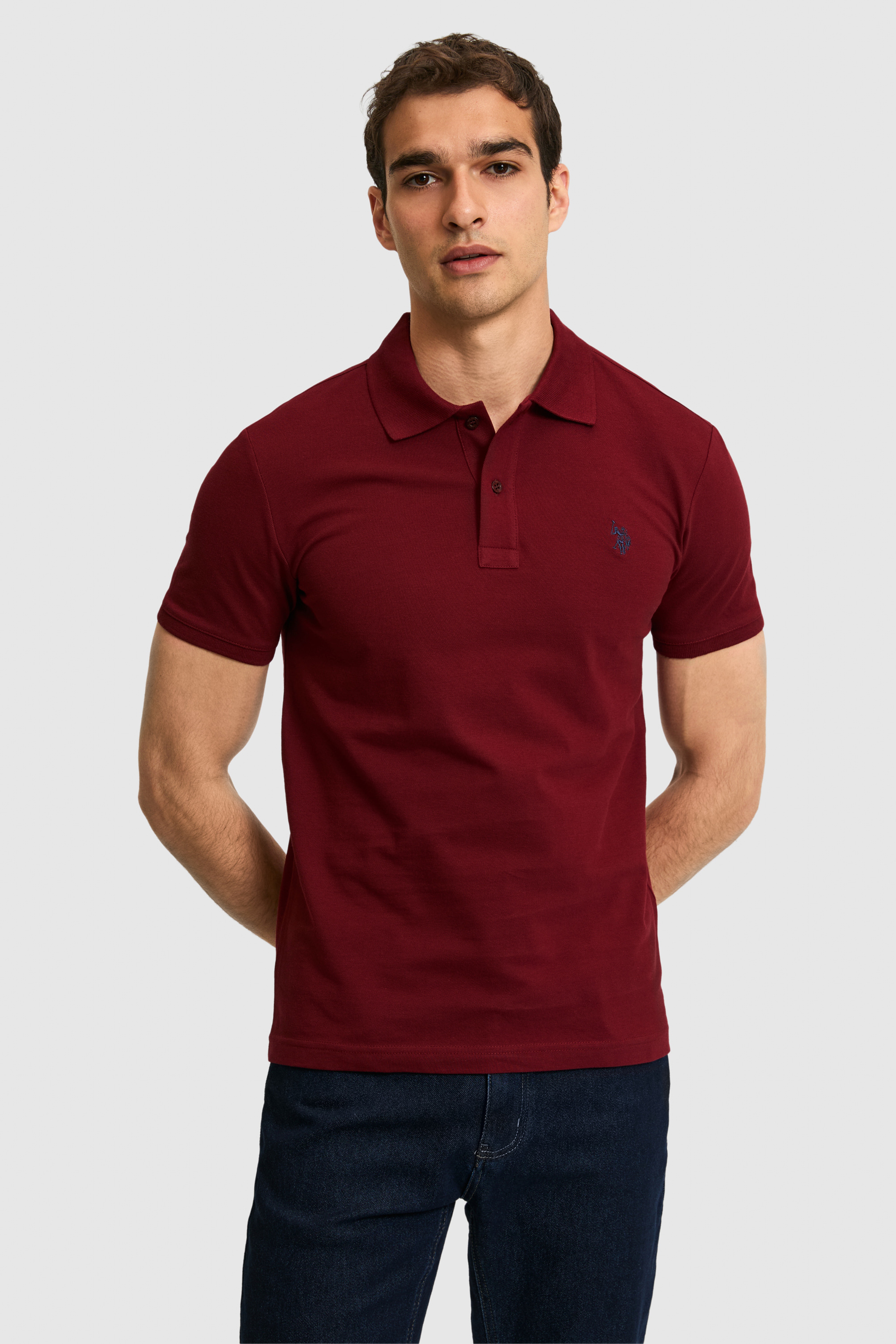 Erkek Slim Fit Polo Yaka Bordo Basic Tişört - Image 3