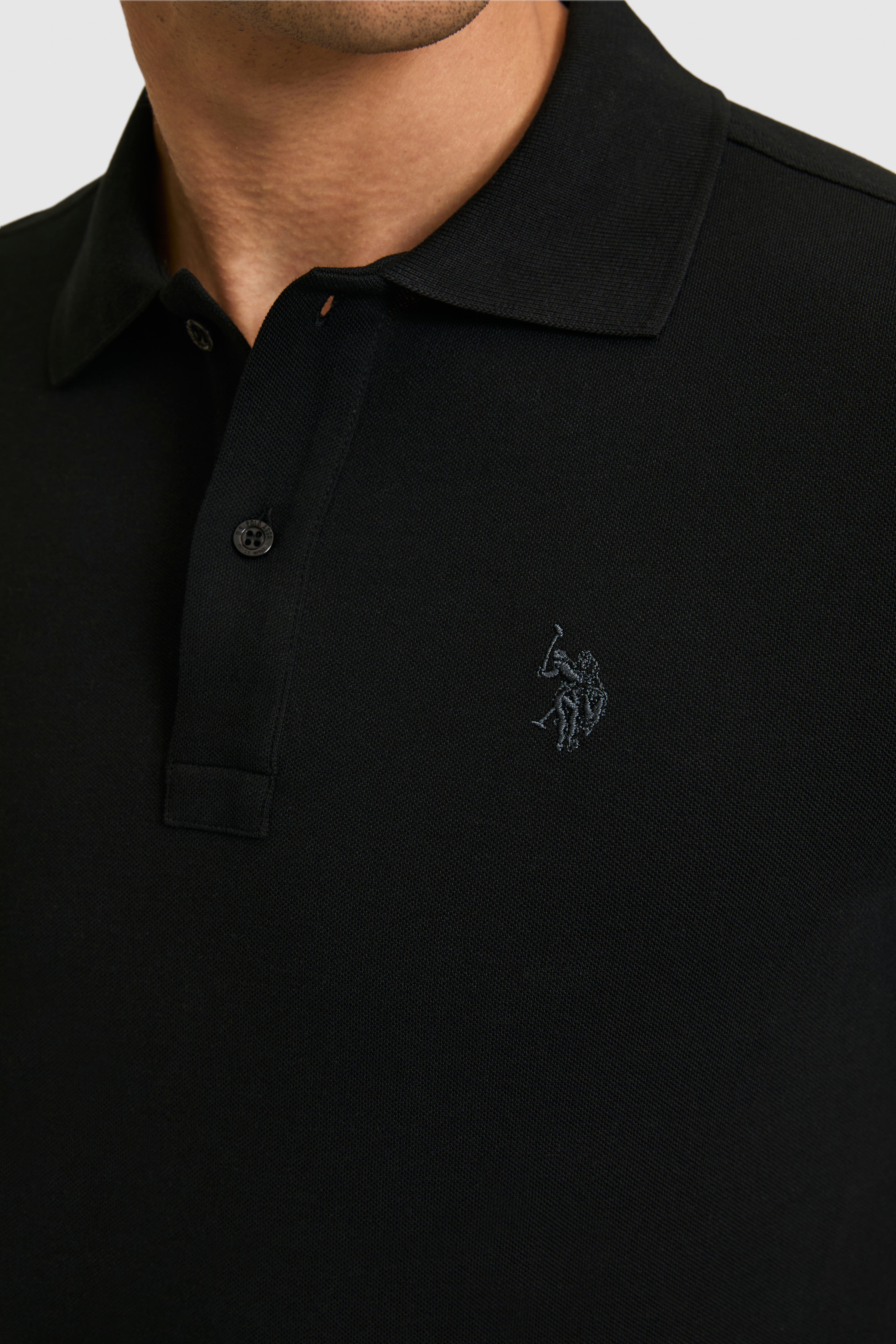 Erkek Slim Fit Polo Yaka Siyah Basic Tişört