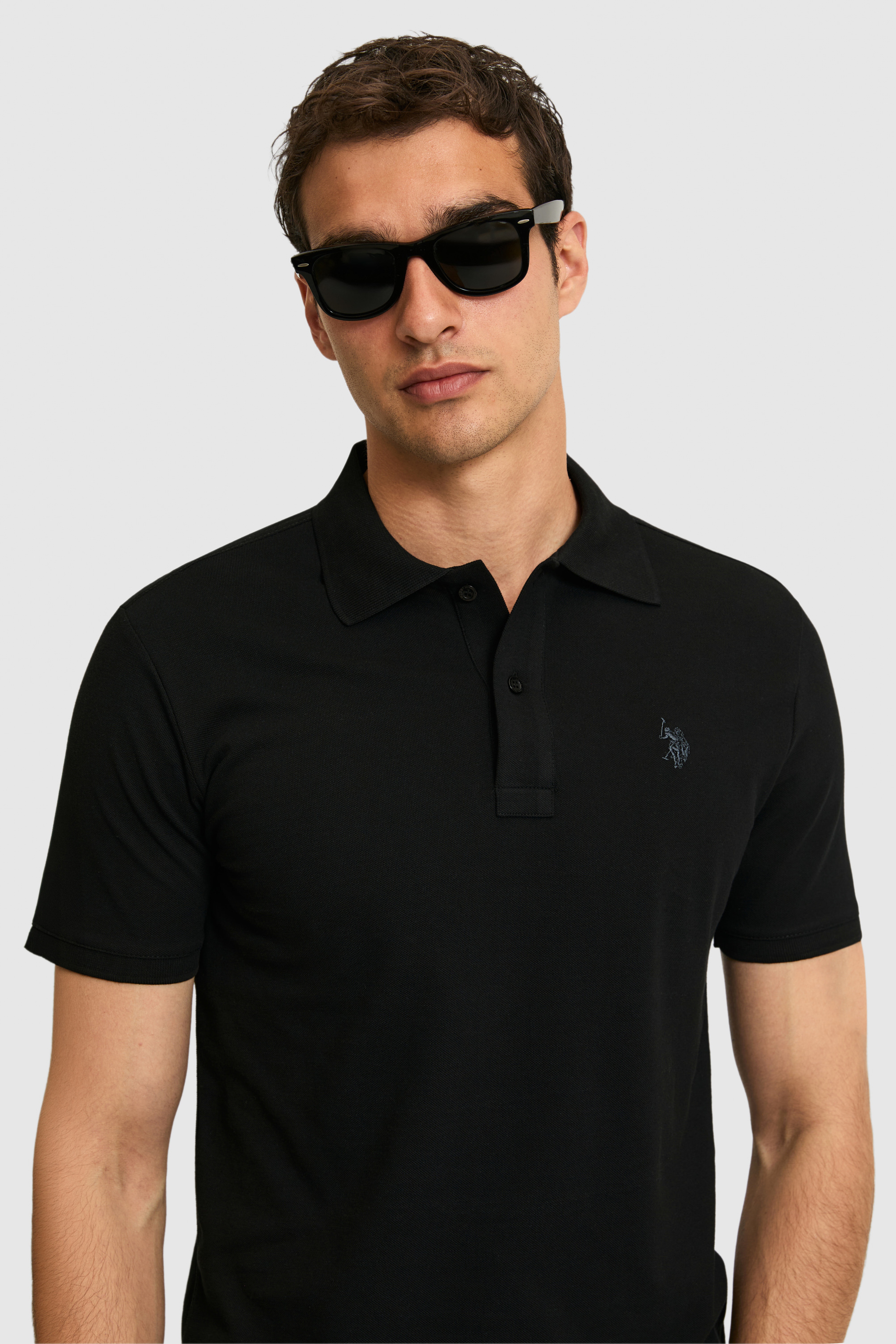 Erkek Slim Fit Polo Yaka Siyah Basic Tişört - Image 2