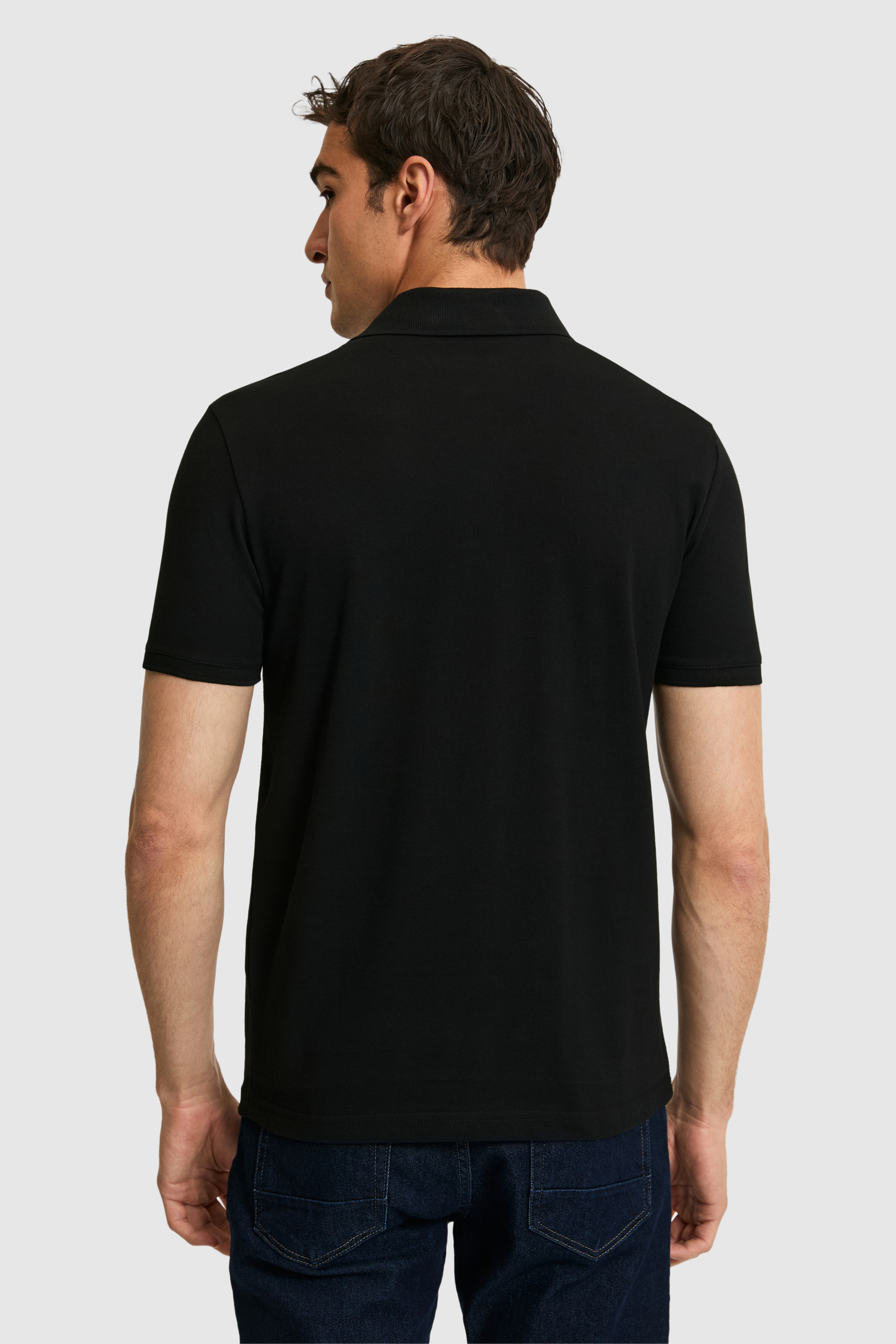 Erkek Slim Fit Polo Yaka Siyah Basic Tişört