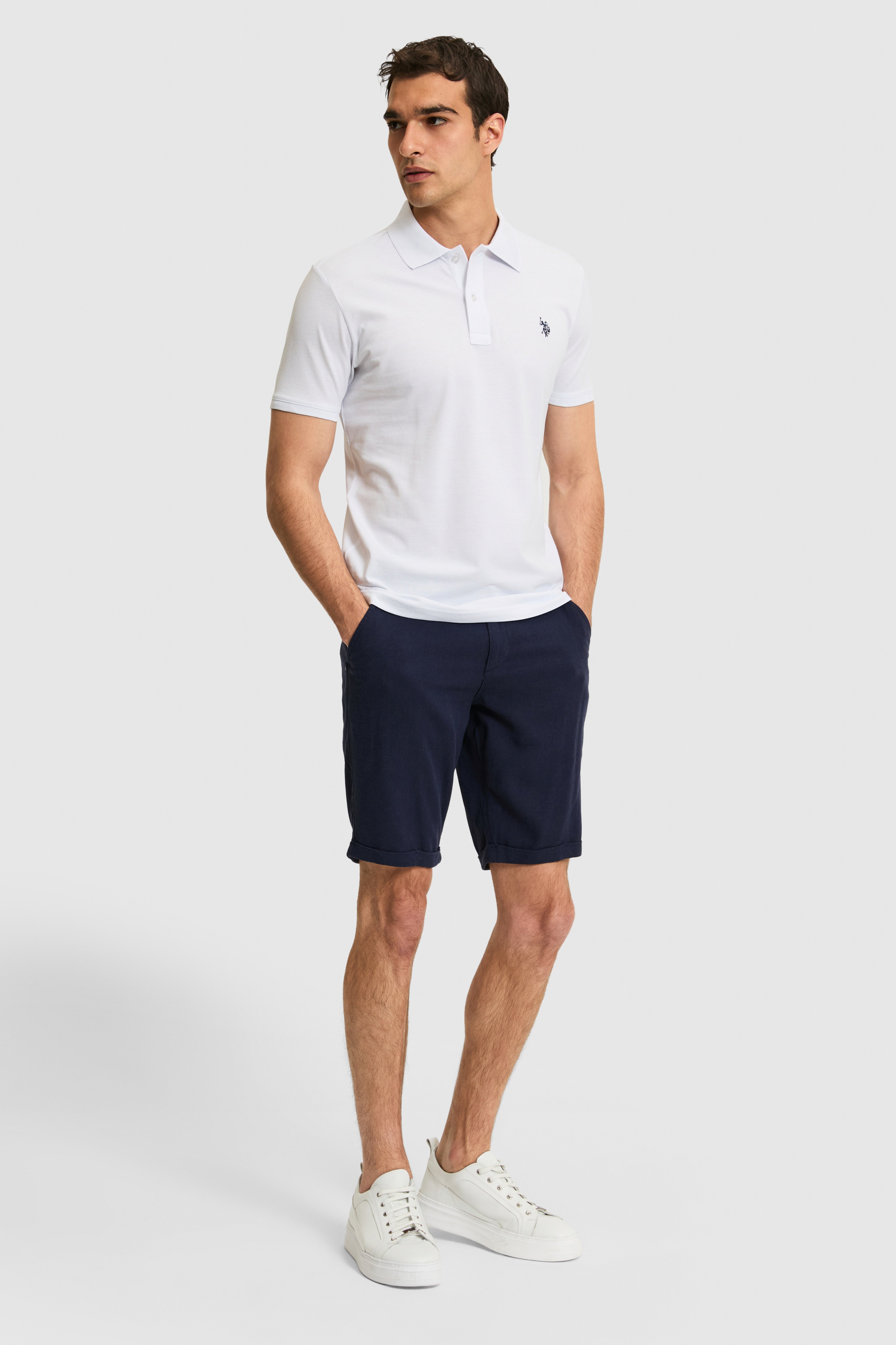 Erkek Slim Fit Polo Yaka Beyaz Basic Tişört - Image 4