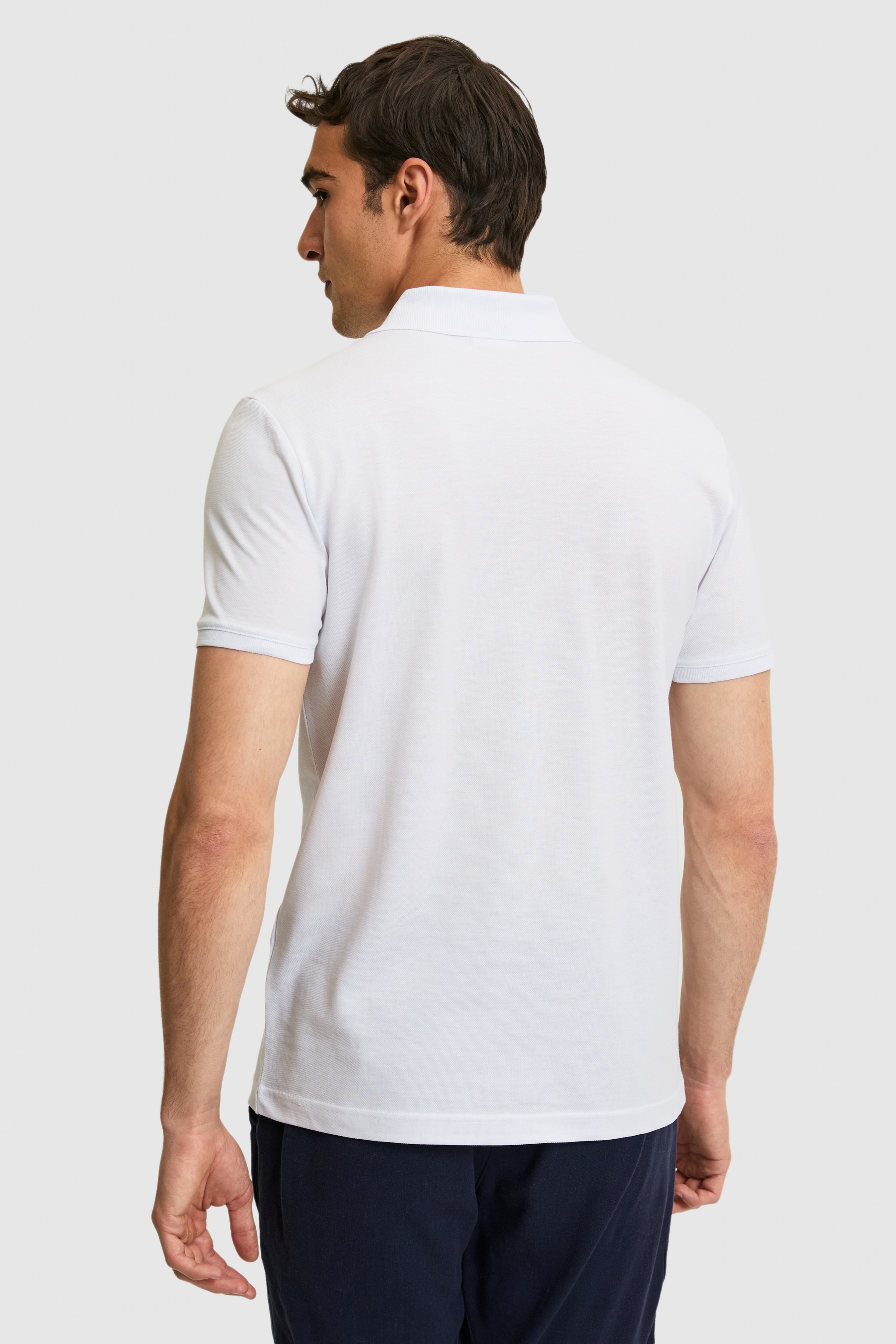 Erkek Slim Fit Polo Yaka Beyaz Basic Tişört