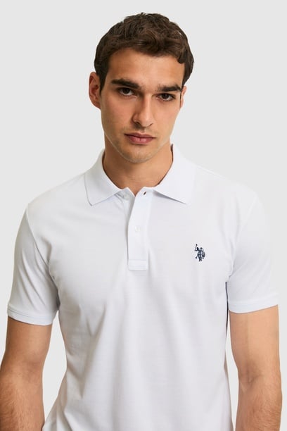 Erkek Slim Fit Polo Yaka Beyaz Basic Tişört