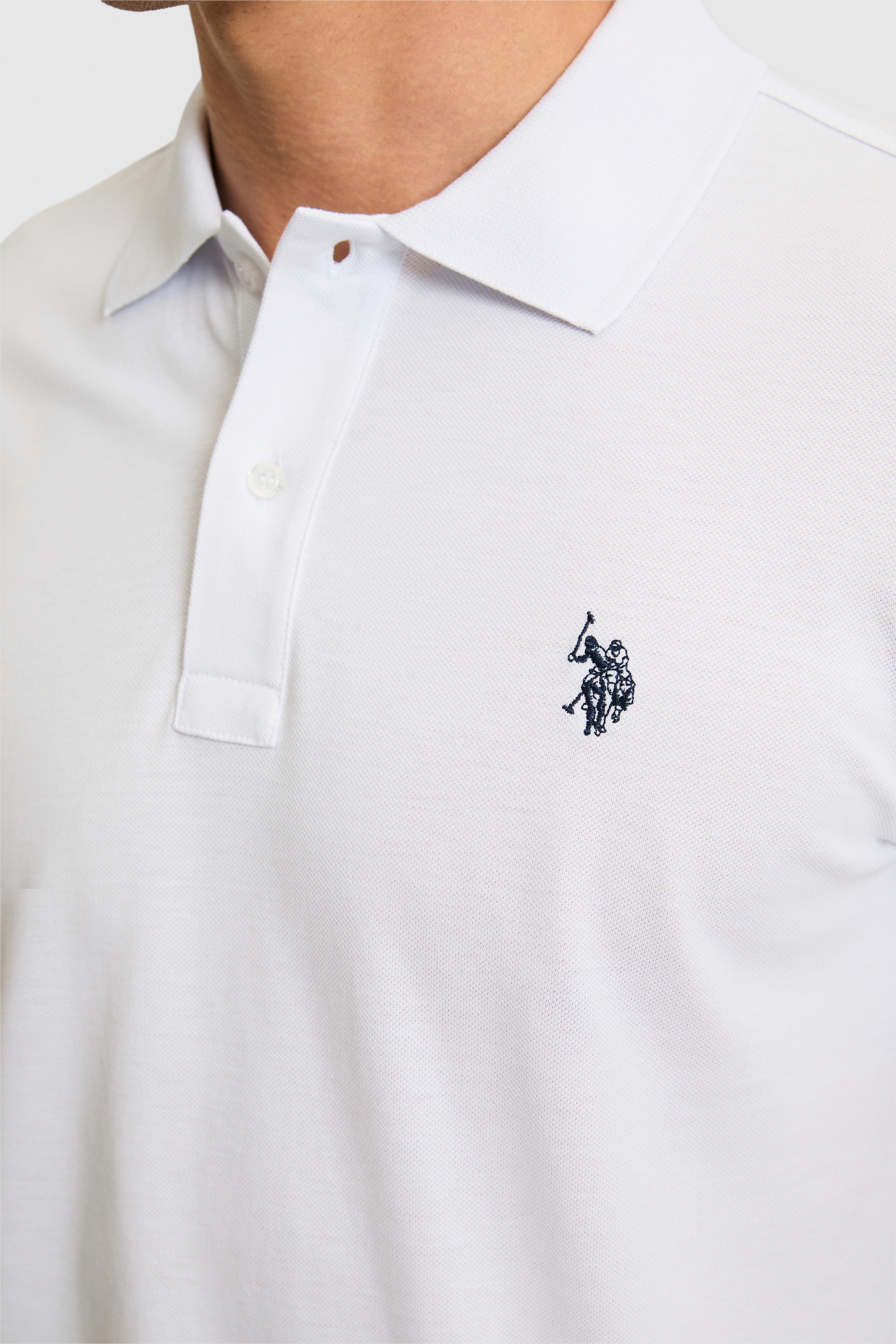 Erkek Slim Fit Polo Yaka Beyaz Basic Tişört - Image 6