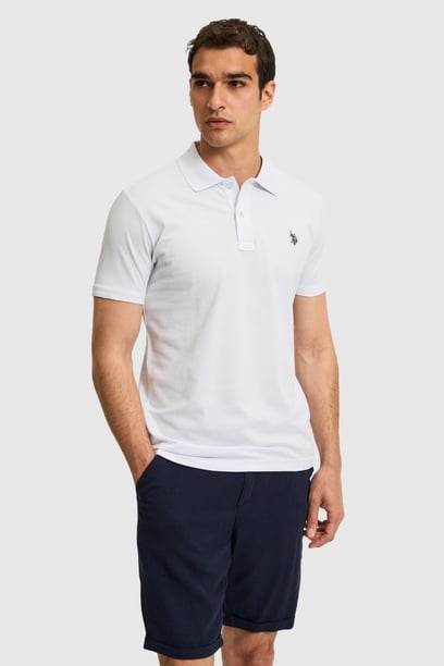 Erkek Slim Fit Polo Yaka Beyaz Basic Tişört