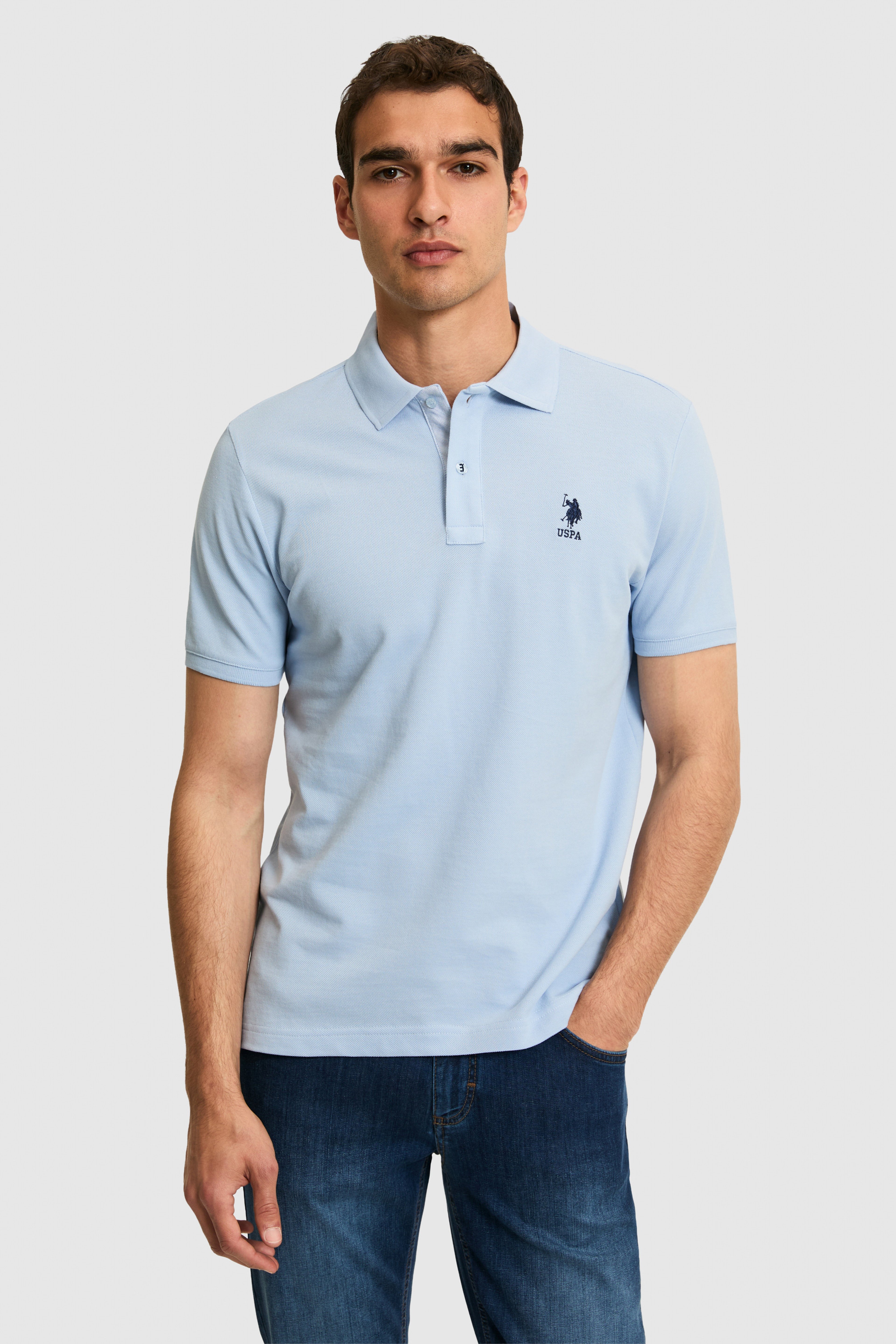 Erkek Regular Fit Açık Mavi Polo Yaka Basic Tişört