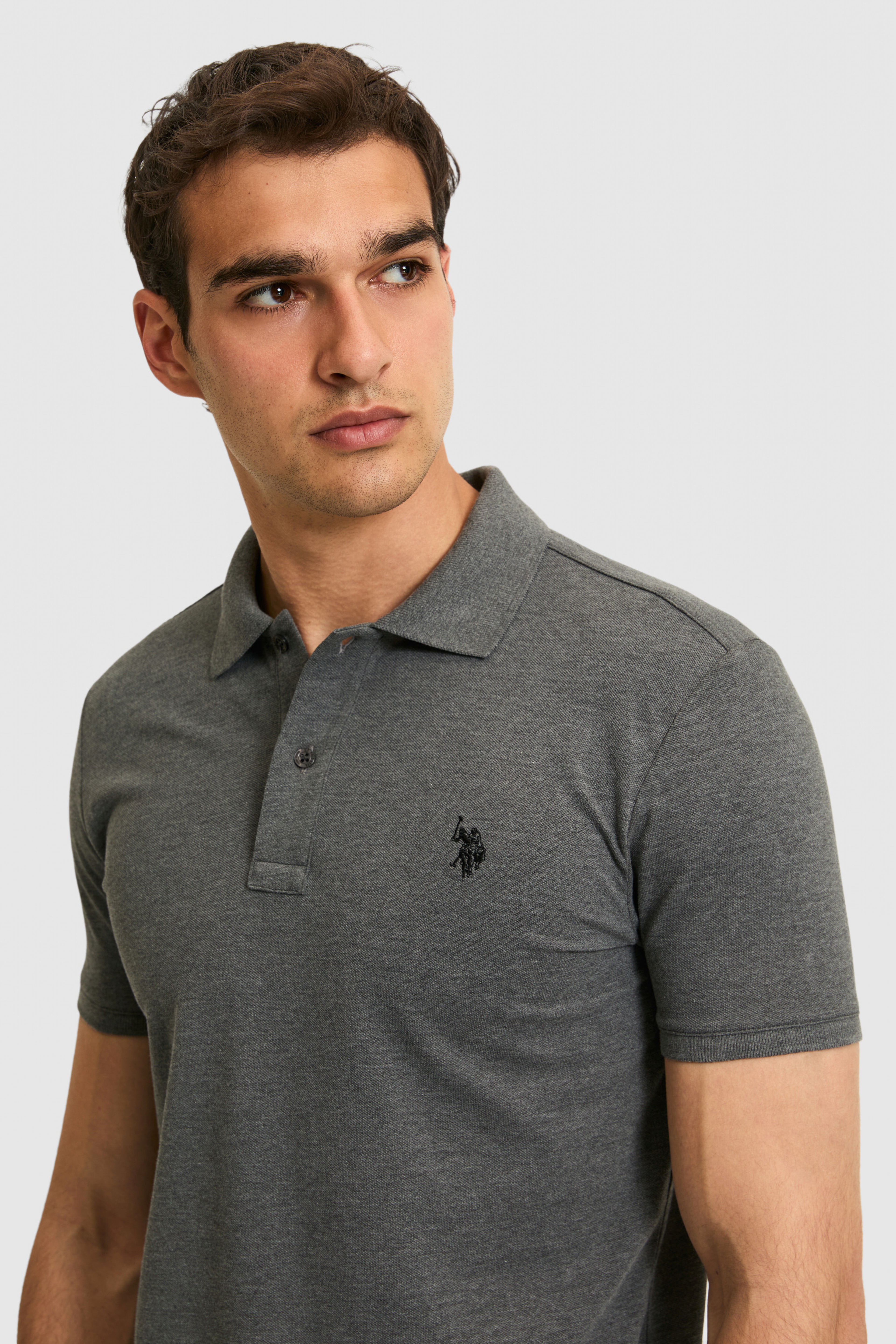 Erkek Slim Fit Polo Yaka Antrasit Melanj Basic Tişört