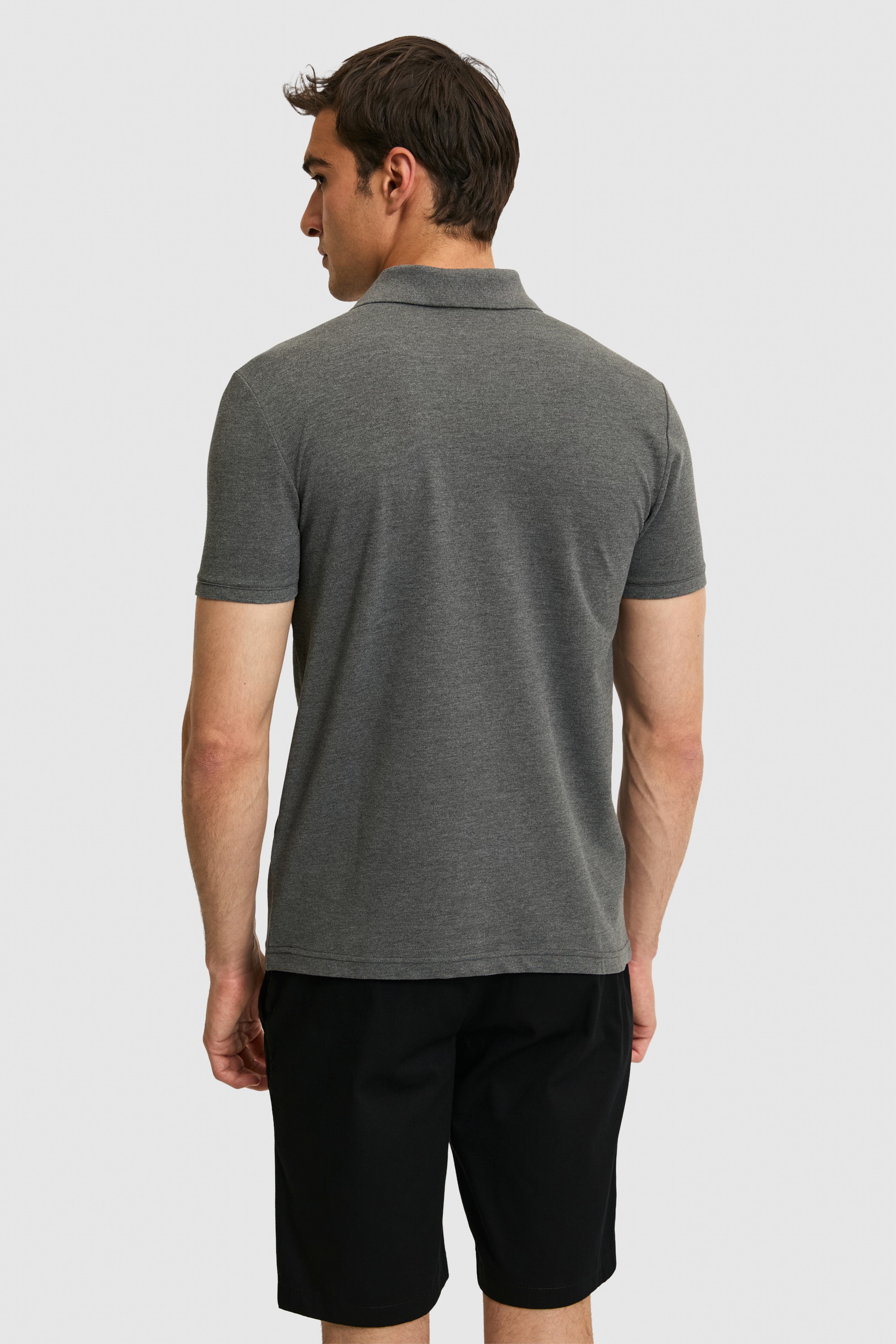 Erkek Slim Fit Polo Yaka Antrasit Melanj Basic Tişört - Image 5