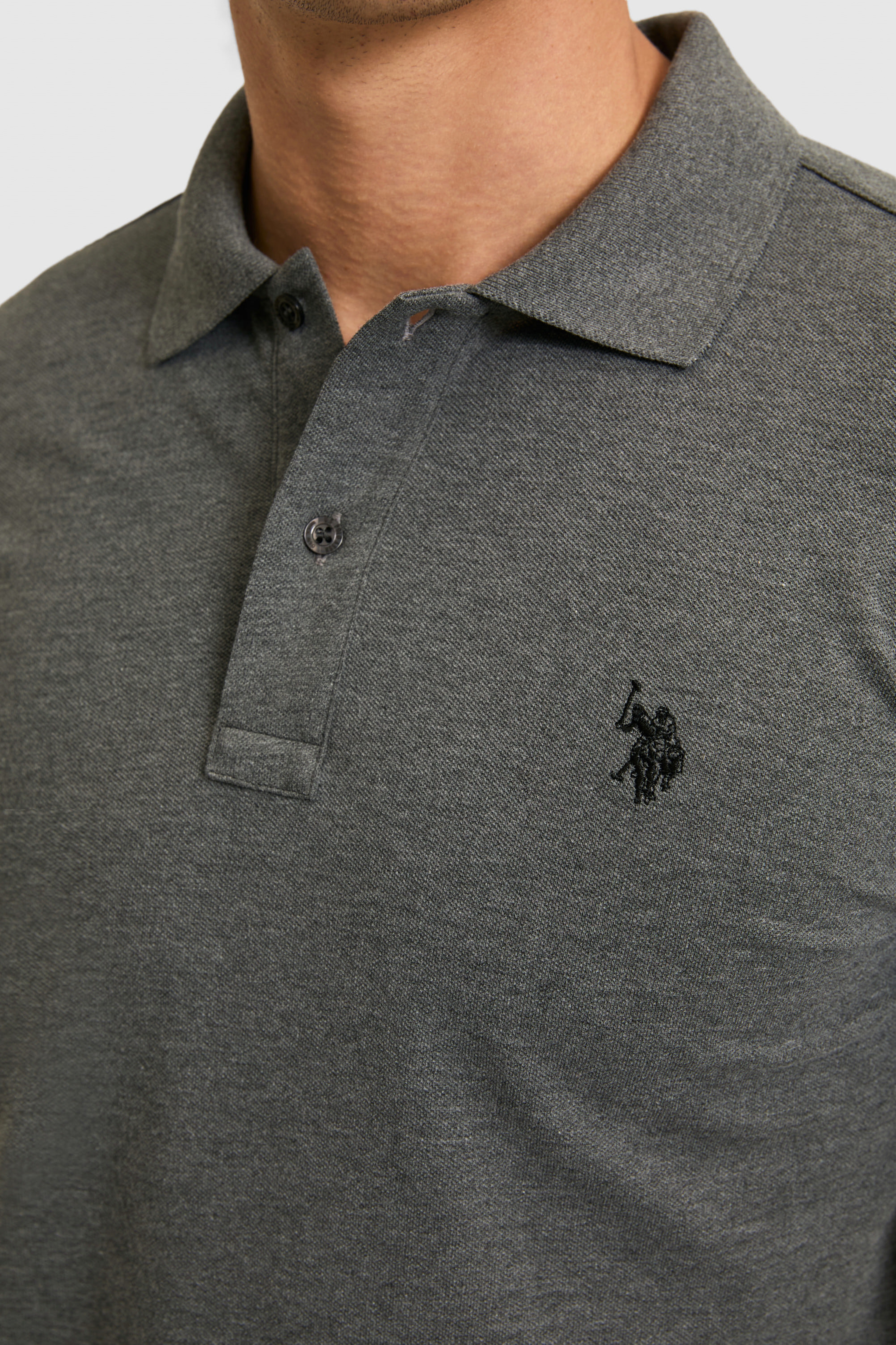 Erkek Slim Fit Polo Yaka Antrasit Melanj Basic Tişört - Image 6