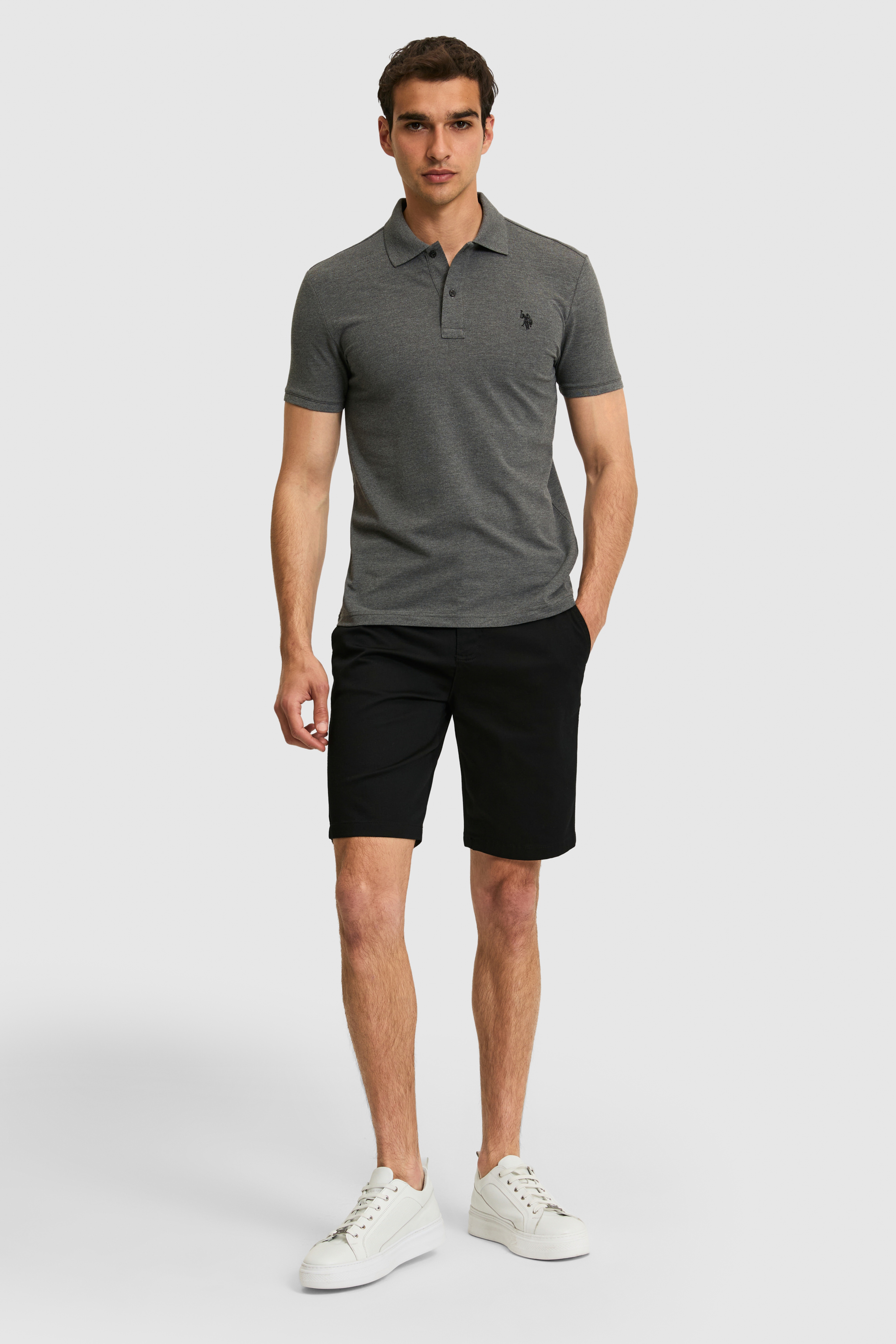 Erkek Slim Fit Polo Yaka Antrasit Melanj Basic Tişört - Image 4