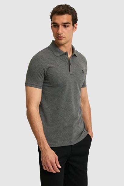Erkek Slim Fit Polo Yaka Antrasit Melanj Basic Tişört