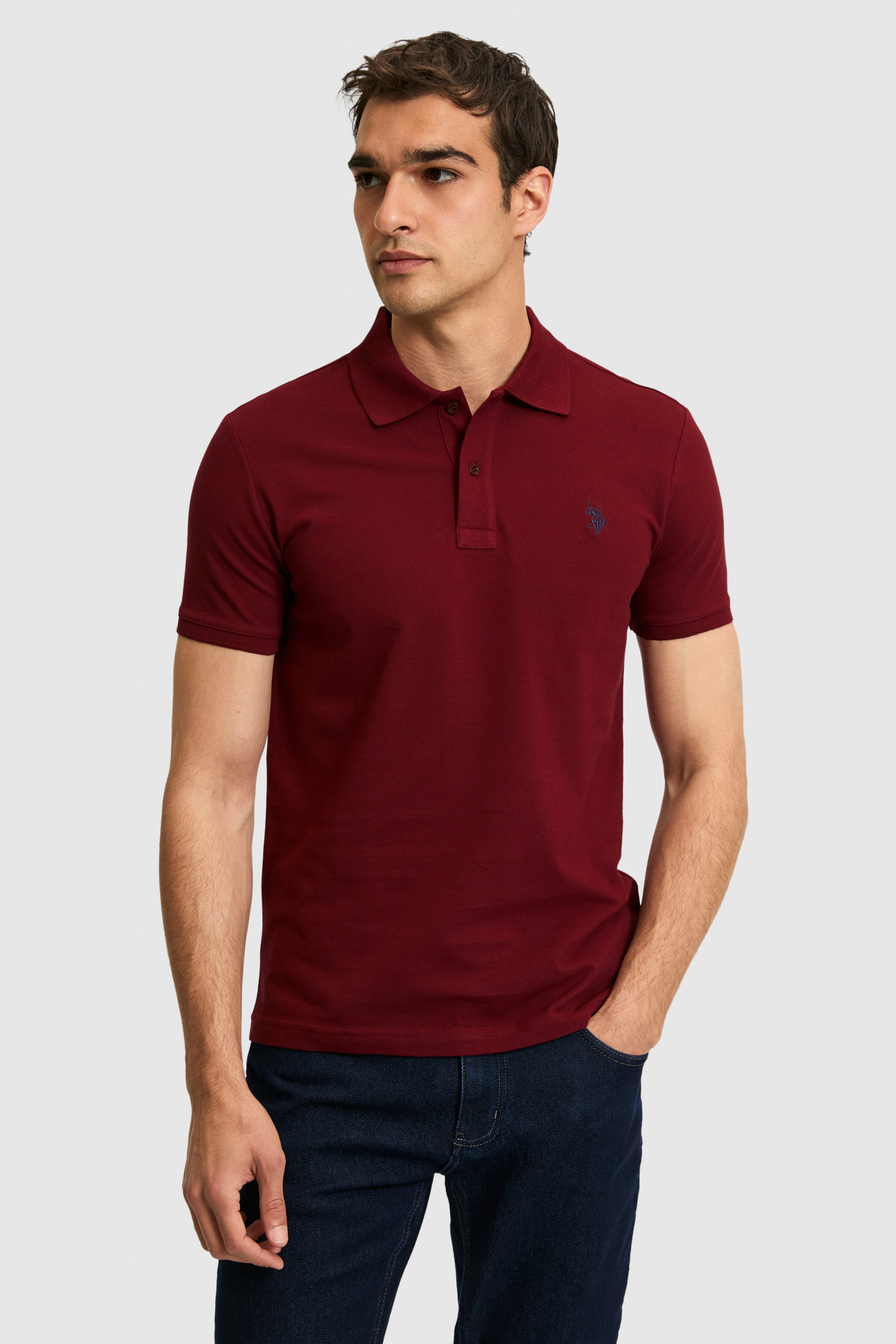 Erkek Slim Fit Polo Yaka Bordo Basic Tişört