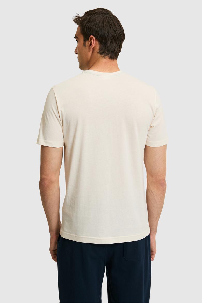 Erkek Regular Fit Bisiklet Yaka Krem Tişört - 50322479001