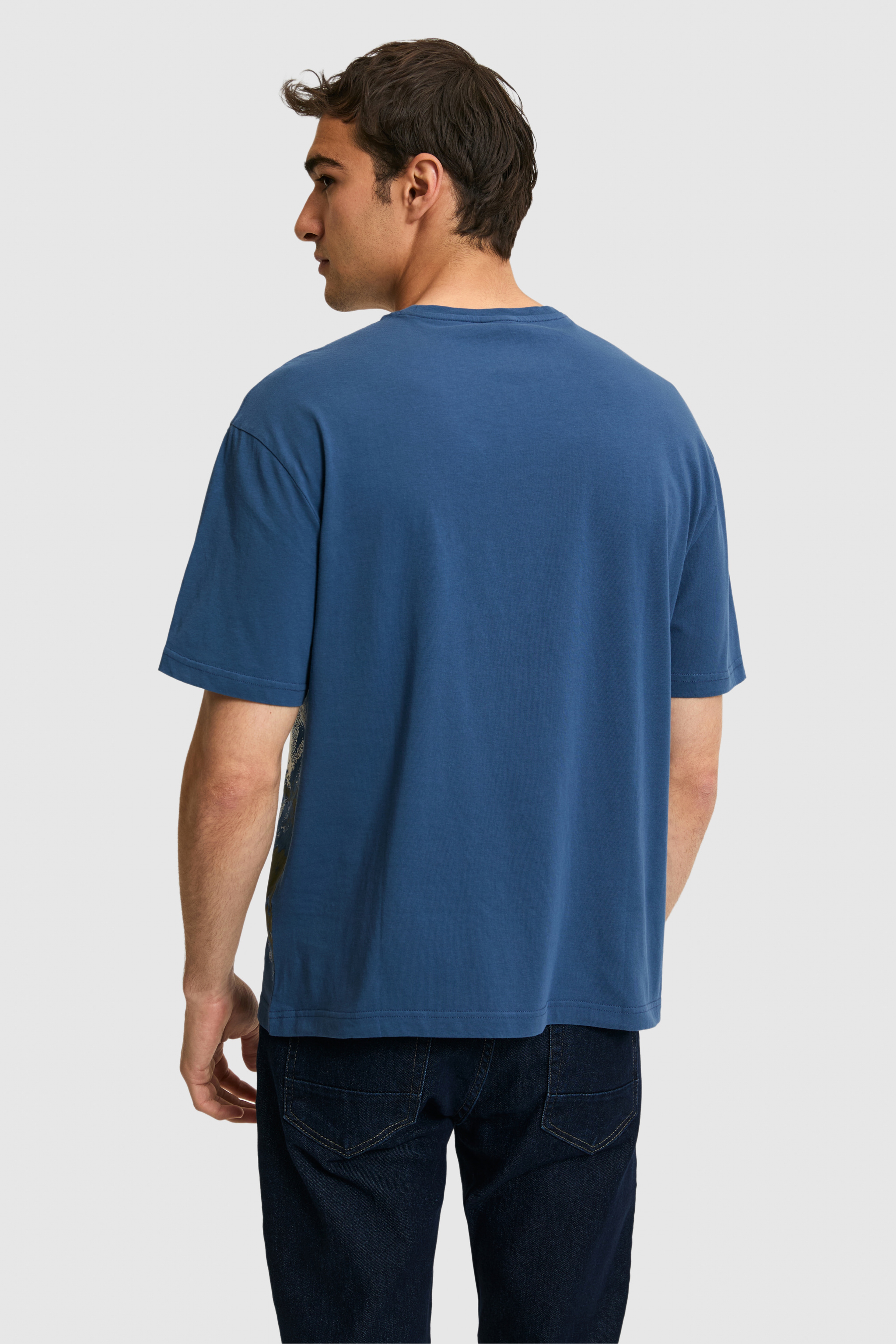 Erkek Comfort Fit Bisiklet Yaka Açık Lacivert Tişört - Image 5