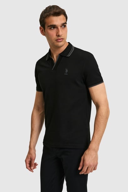 Erkek Slim Fit Polo Yaka Siyah Tişört
