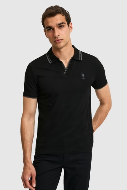 Erkek Slim Fit Polo Yaka Siyah Tişört