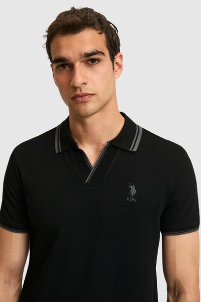 Erkek Slim Fit Polo Yaka Siyah Tişört