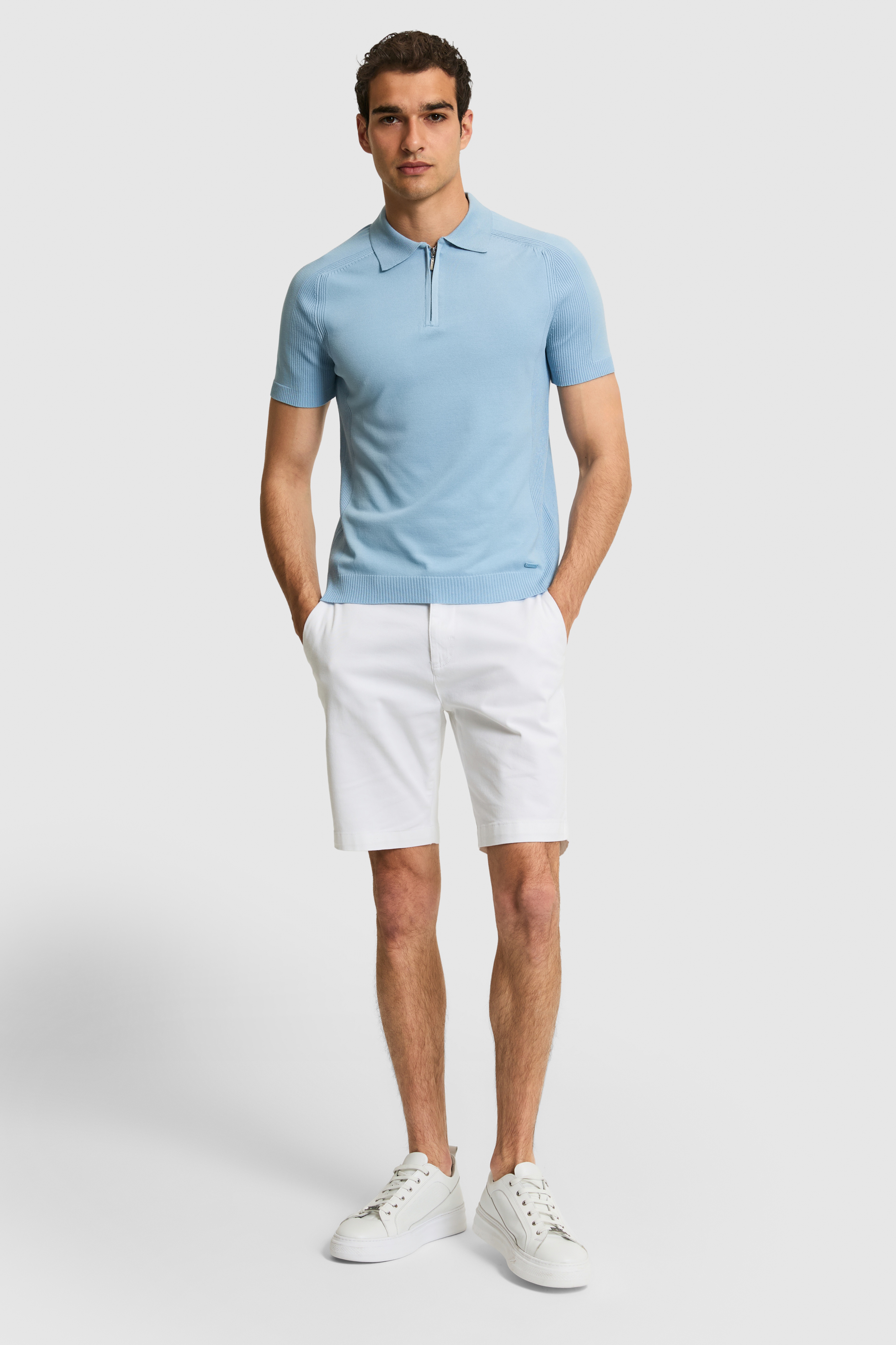 Erkek Slim Fit Polo Yaka Yarım Fermuarlı Mavi Kazak - Image 4