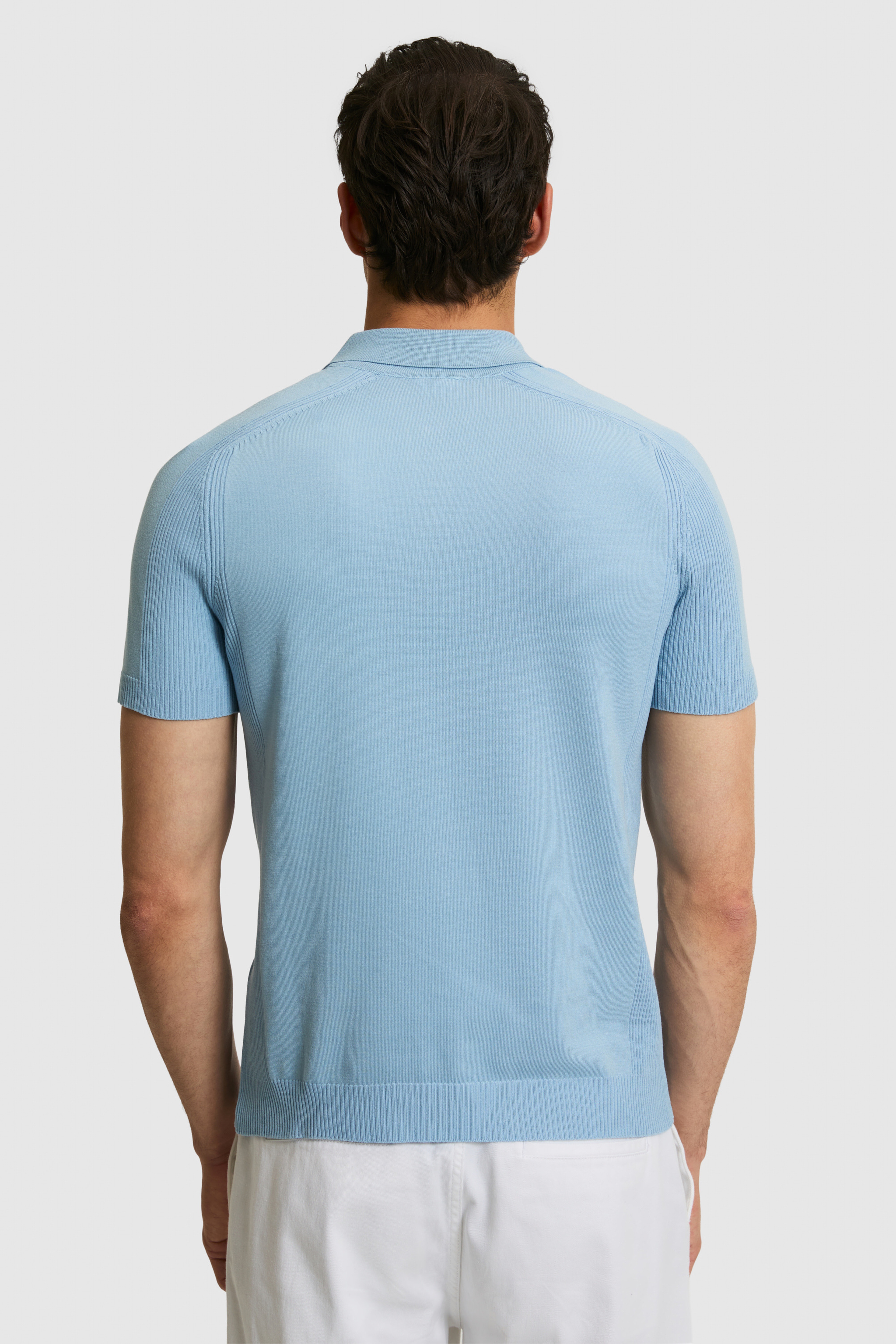 Erkek Slim Fit Polo Yaka Yarım Fermuarlı Mavi Kazak