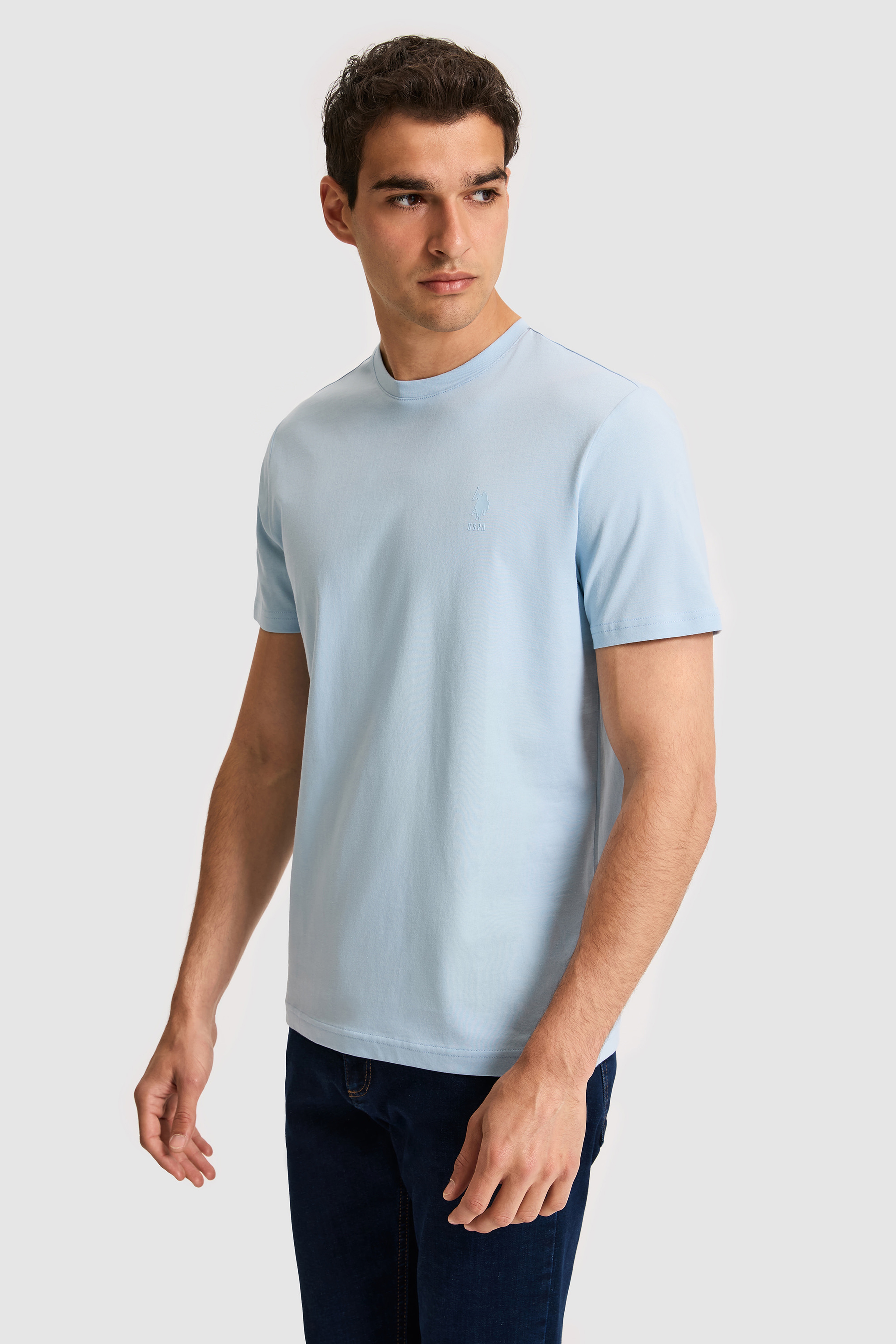 Erkek Regular Fit Bisiklet Yaka Açık Mavi Basic Tişört - Image 3
