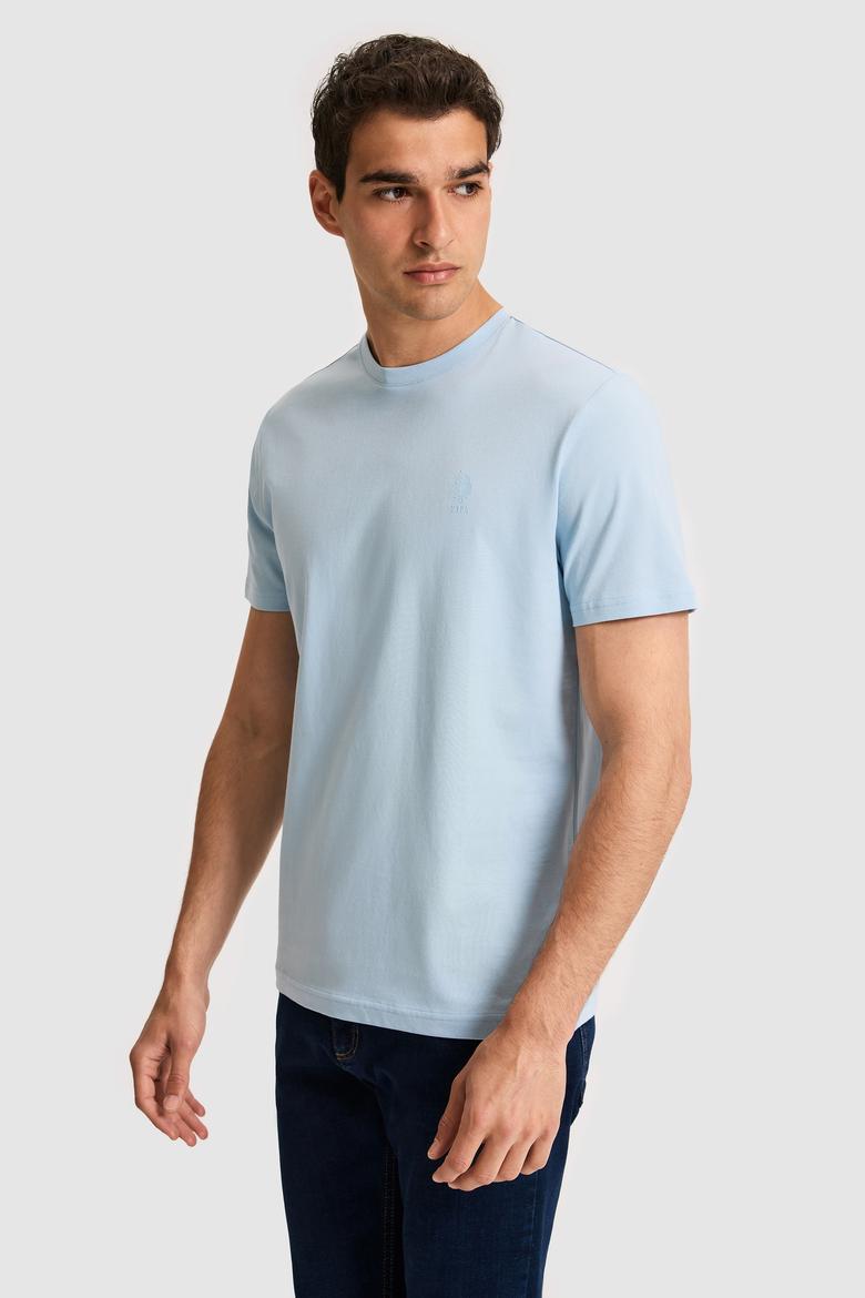 Erkek Regular Fit Bisiklet Yaka Açık Mavi Basic Tişört - 50326953001