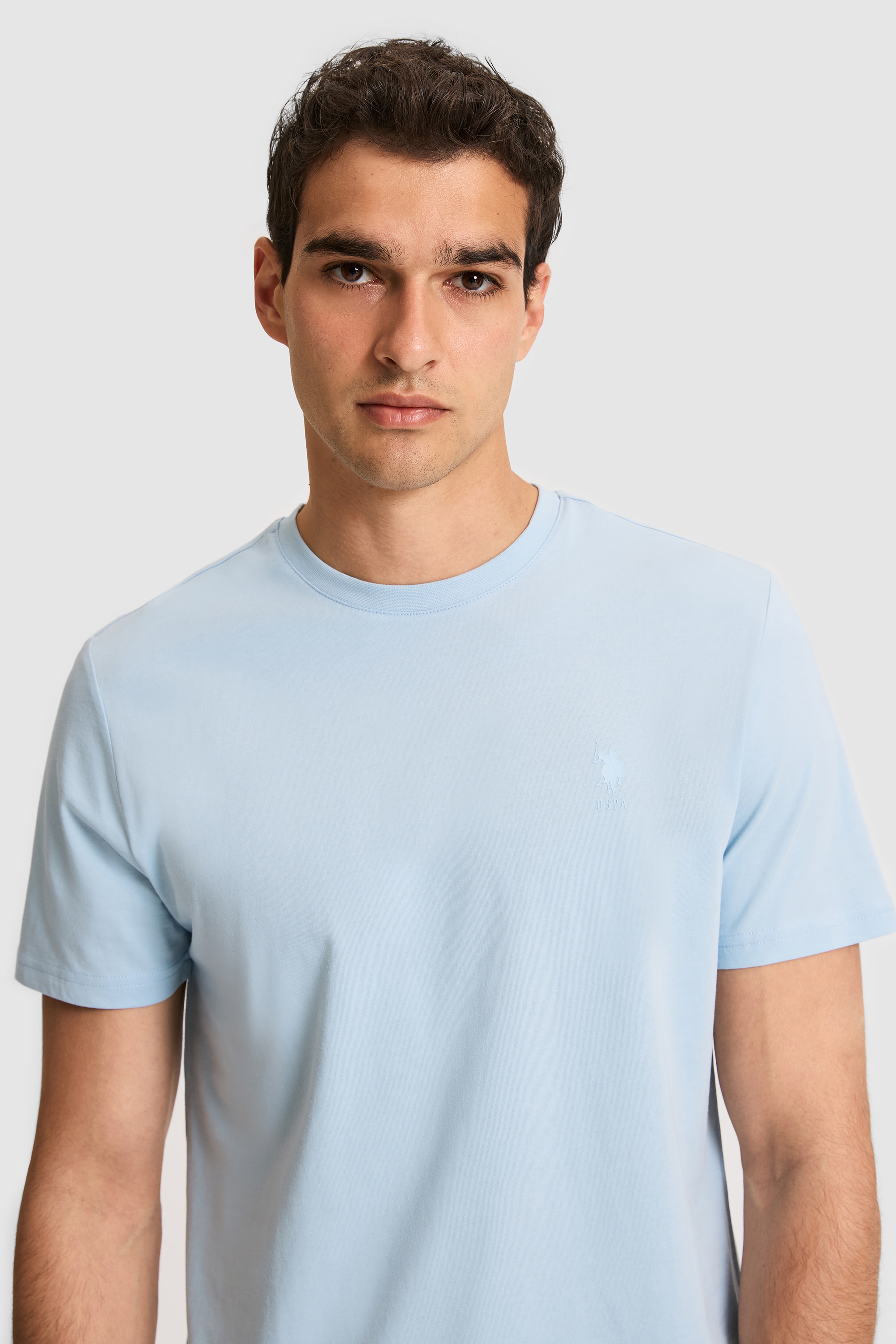 Erkek Regular Fit Bisiklet Yaka Açık Mavi Basic Tişört - Image 2