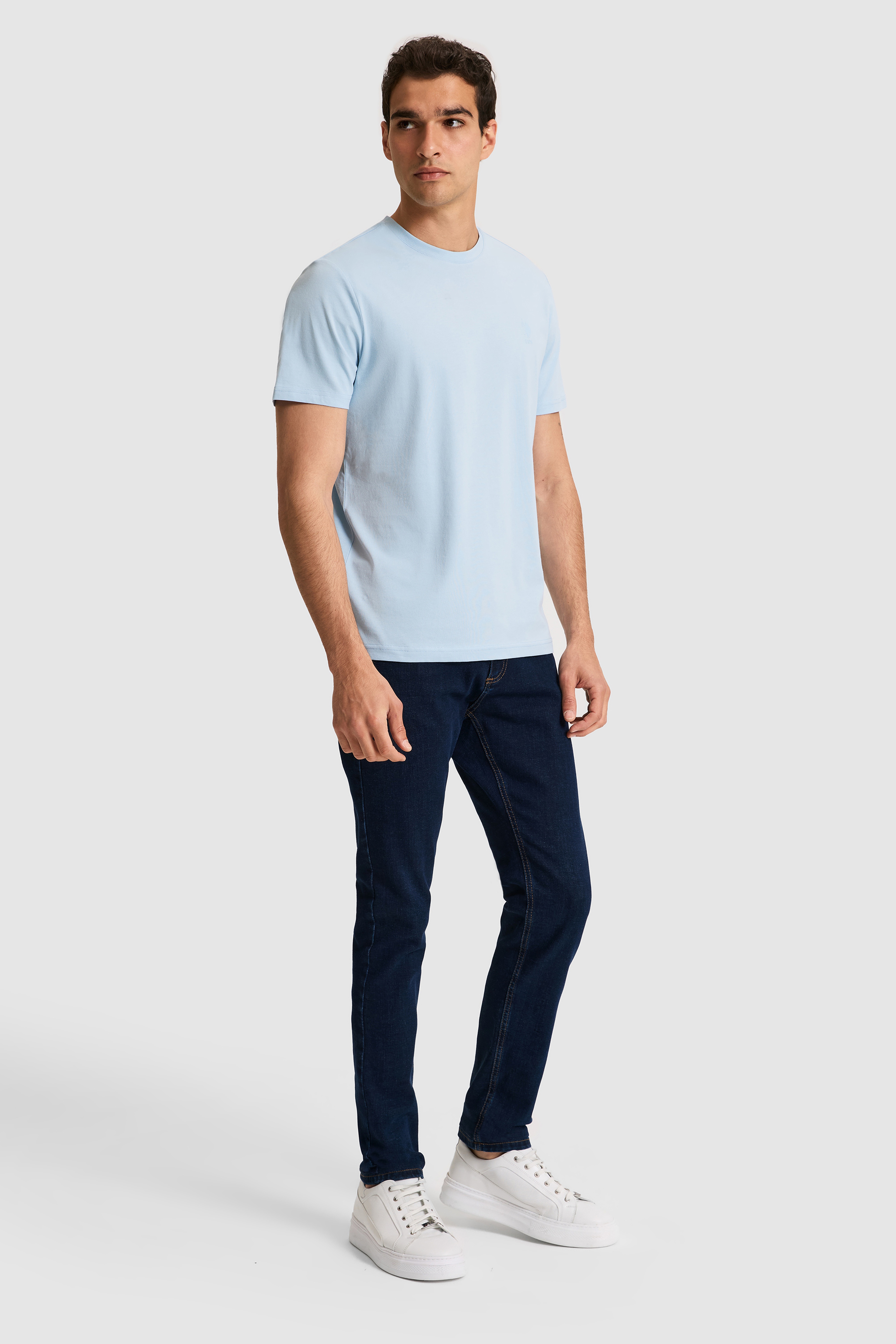 Erkek Regular Fit Bisiklet Yaka Açık Mavi Basic Tişört - Image 4