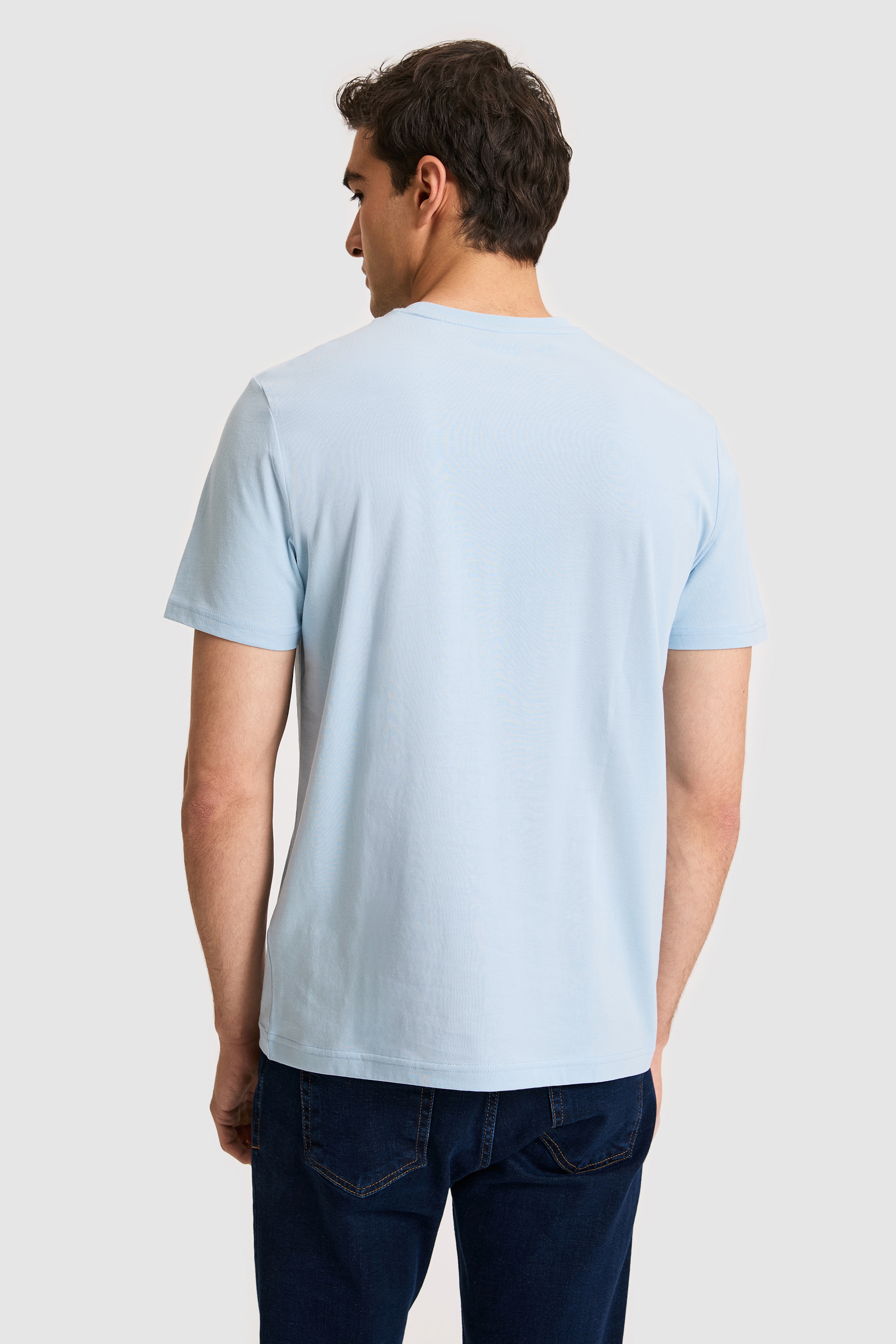 Erkek Regular Fit Bisiklet Yaka Açık Mavi Basic Tişört - Image 5