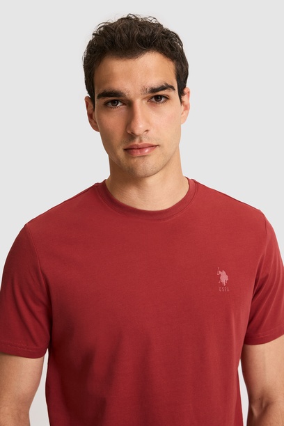 Erkek Regular Fit Bisiklet Yaka Vişne Basic Tişört