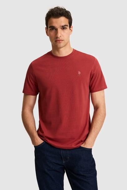 Erkek Regular Fit Bisiklet Yaka Vişne Basic Tişört