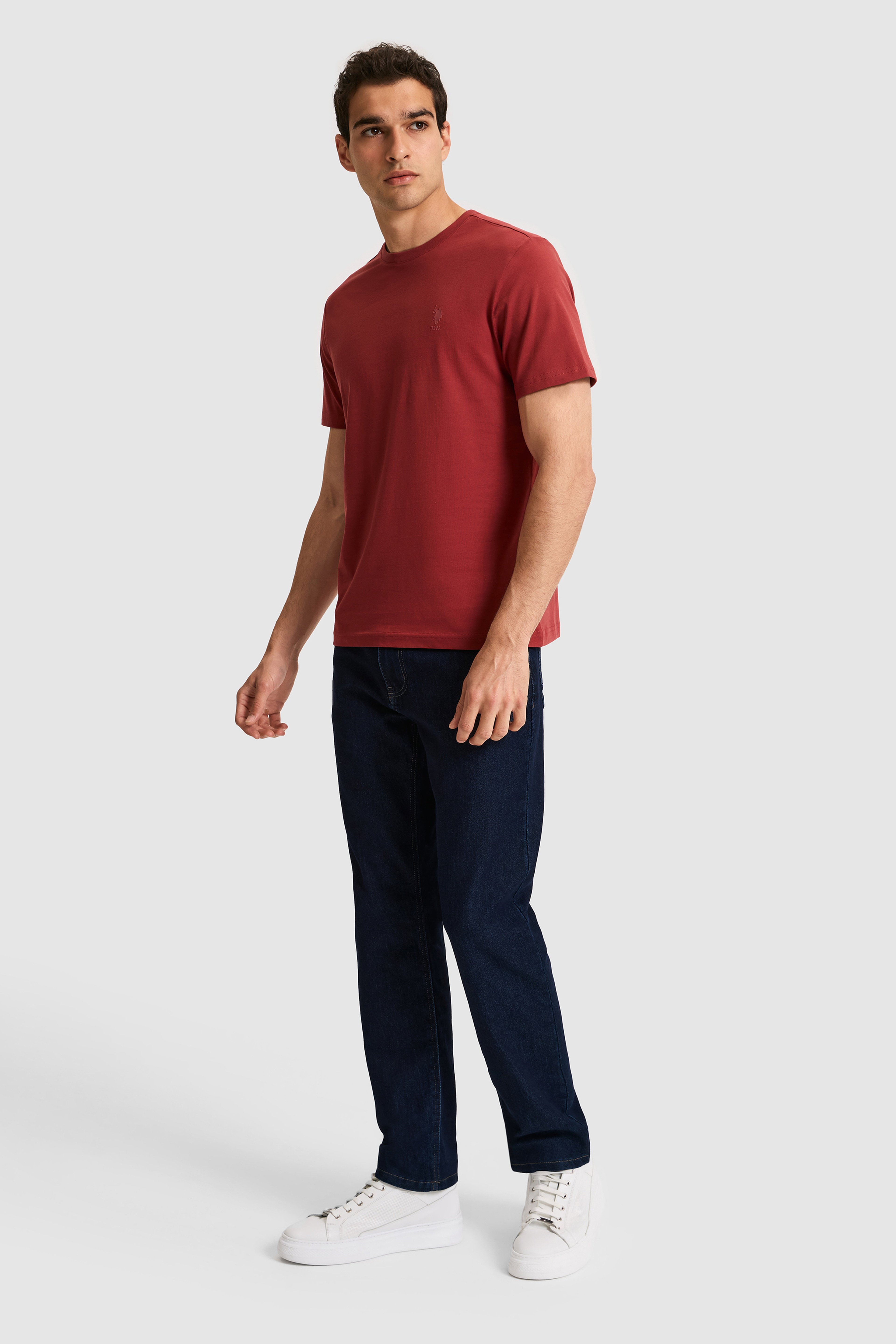 Erkek Regular Fit Bisiklet Yaka Vişne Basic Tişört