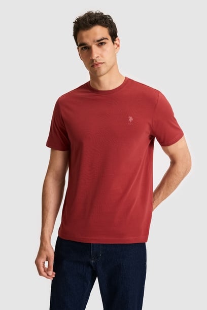 Erkek Regular Fit Bisiklet Yaka Vişne Basic Tişört