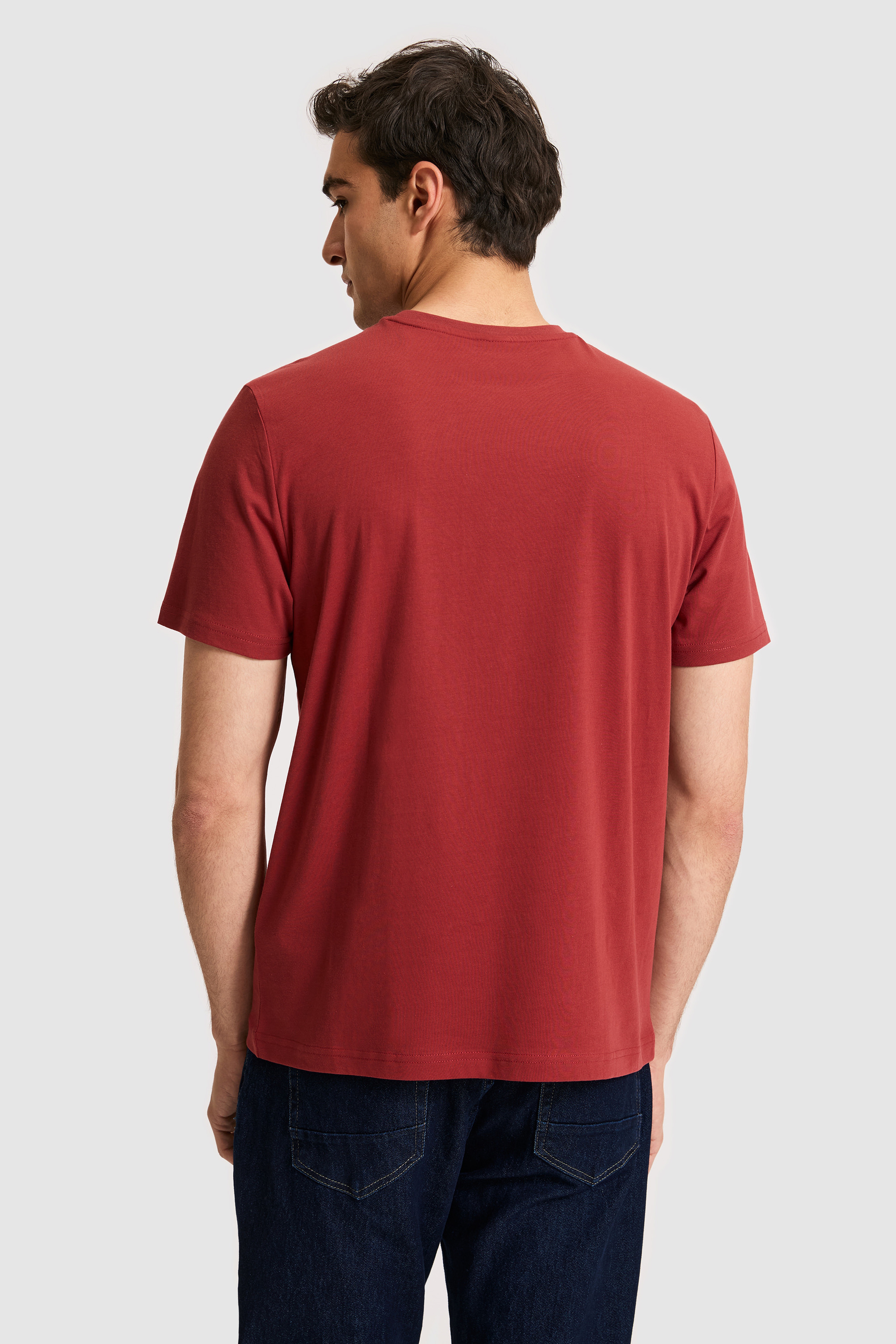 Erkek Regular Fit Bisiklet Yaka Vişne Basic Tişört
