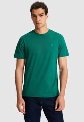 Erkek Regular Fit Bisiklet Yaka Koyu Yeşil Basic Tişört - 50326953091