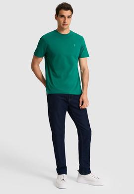 Erkek Regular Fit Bisiklet Yaka Koyu Yeşil Basic Tişört - 50326953091