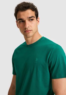 Erkek Regular Fit Bisiklet Yaka Koyu Yeşil Basic Tişört - 50326953091
