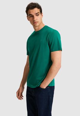 Erkek Regular Fit Bisiklet Yaka Koyu Yeşil Basic Tişört - 50326953091
