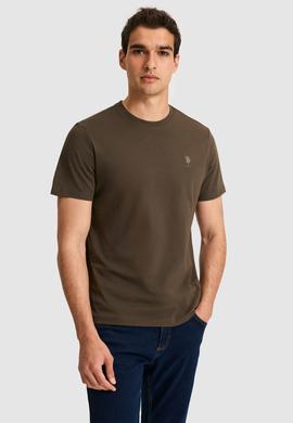 Erkek Regular Fit Bisiklet Yaka Koyu Haki Basic Tişört - 50326953102