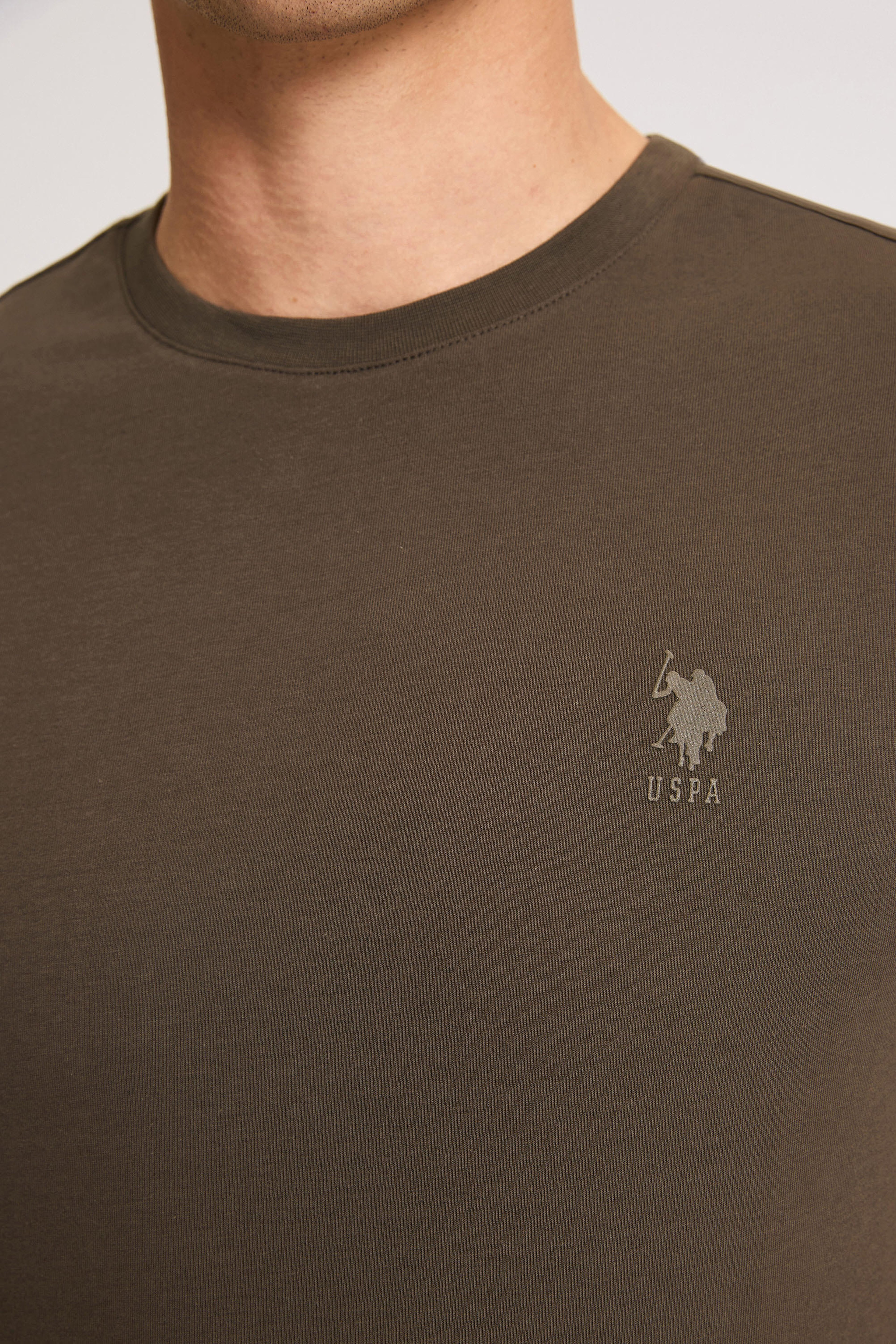 Erkek Regular Fit Bisiklet Yaka Koyu Haki Basic Tişört - Image 6