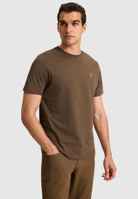 Erkek Regular Fit Bisiklet Yaka Kahverengi Basic Tişört - 50326953202