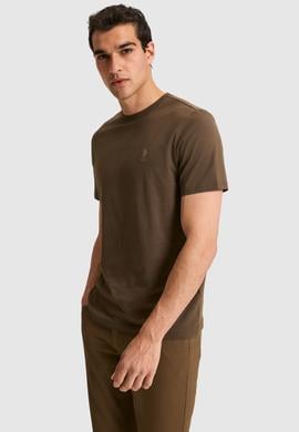Erkek Regular Fit Bisiklet Yaka Kahverengi Basic Tişört - 50326953202