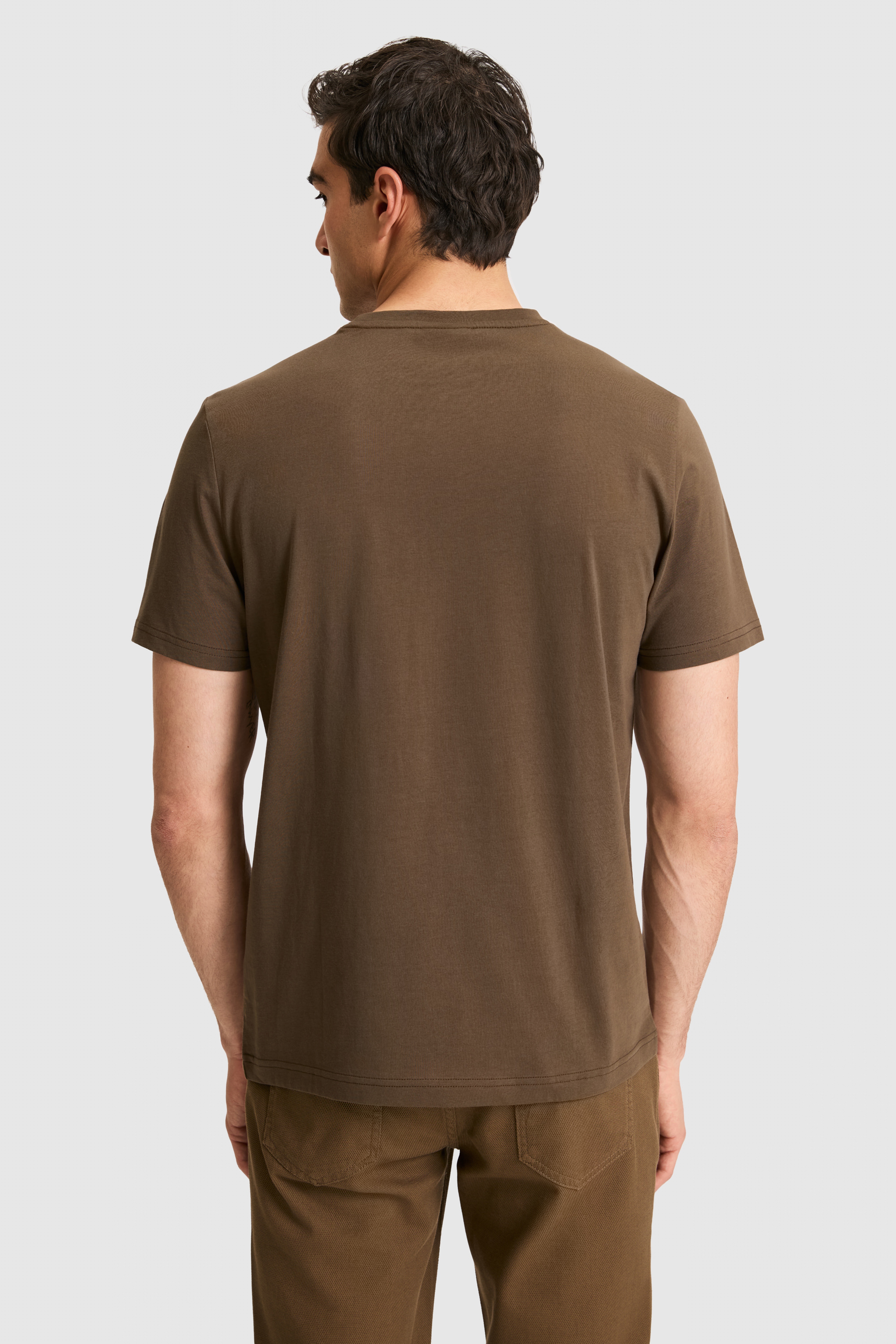 Erkek Regular Fit Bisiklet Yaka Kahverengi Basic Tişört