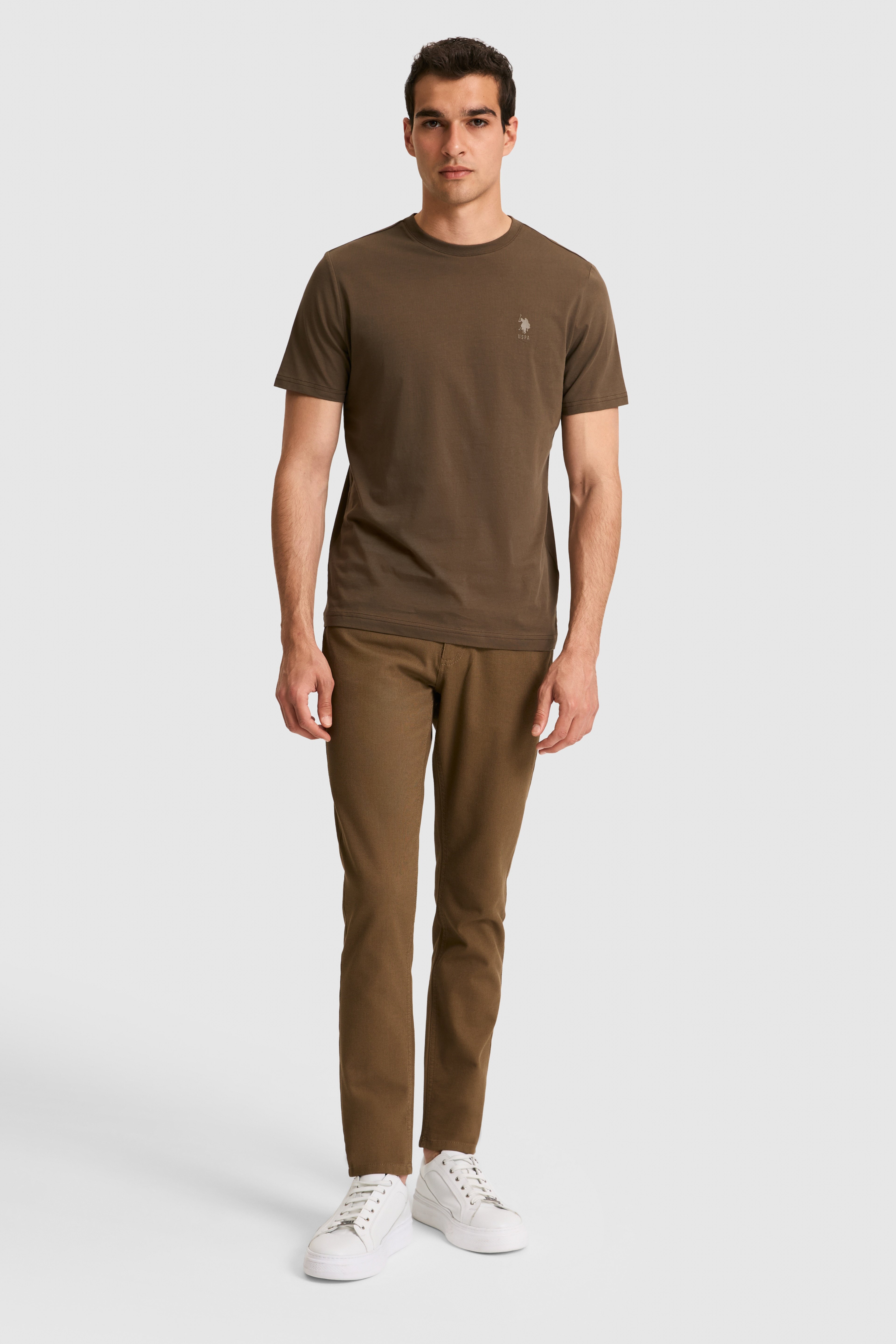 Erkek Regular Fit Bisiklet Yaka Kahverengi Basic Tişört - Image 4
